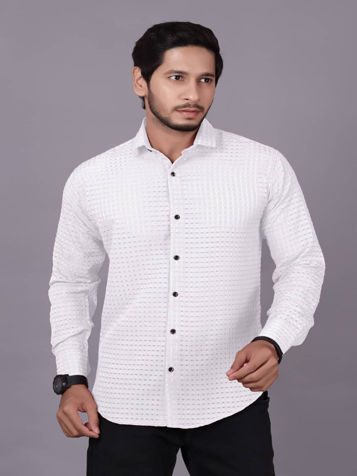 JEEVAAN - THE PERFECT FASHION Poly Cotton Regular Fit Self Design Full Sleeves Men's Casual Shirt - White ( Pack of 1 ) JEEVAAN - THE PERFECT FASHION Poly Cotton Regular Fit Self Design Full Sleeves Men's Casual Shirt - White ( Pack of 1 )