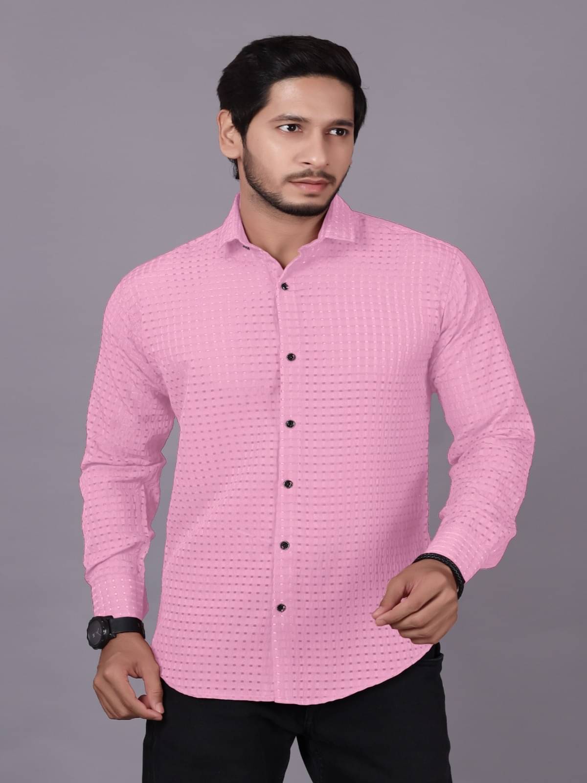     			JEEVAAN - THE PERFECT FASHION Poly Cotton Regular Fit Self Design Full Sleeves Men's Casual Shirt - Pink ( Pack of 1 )