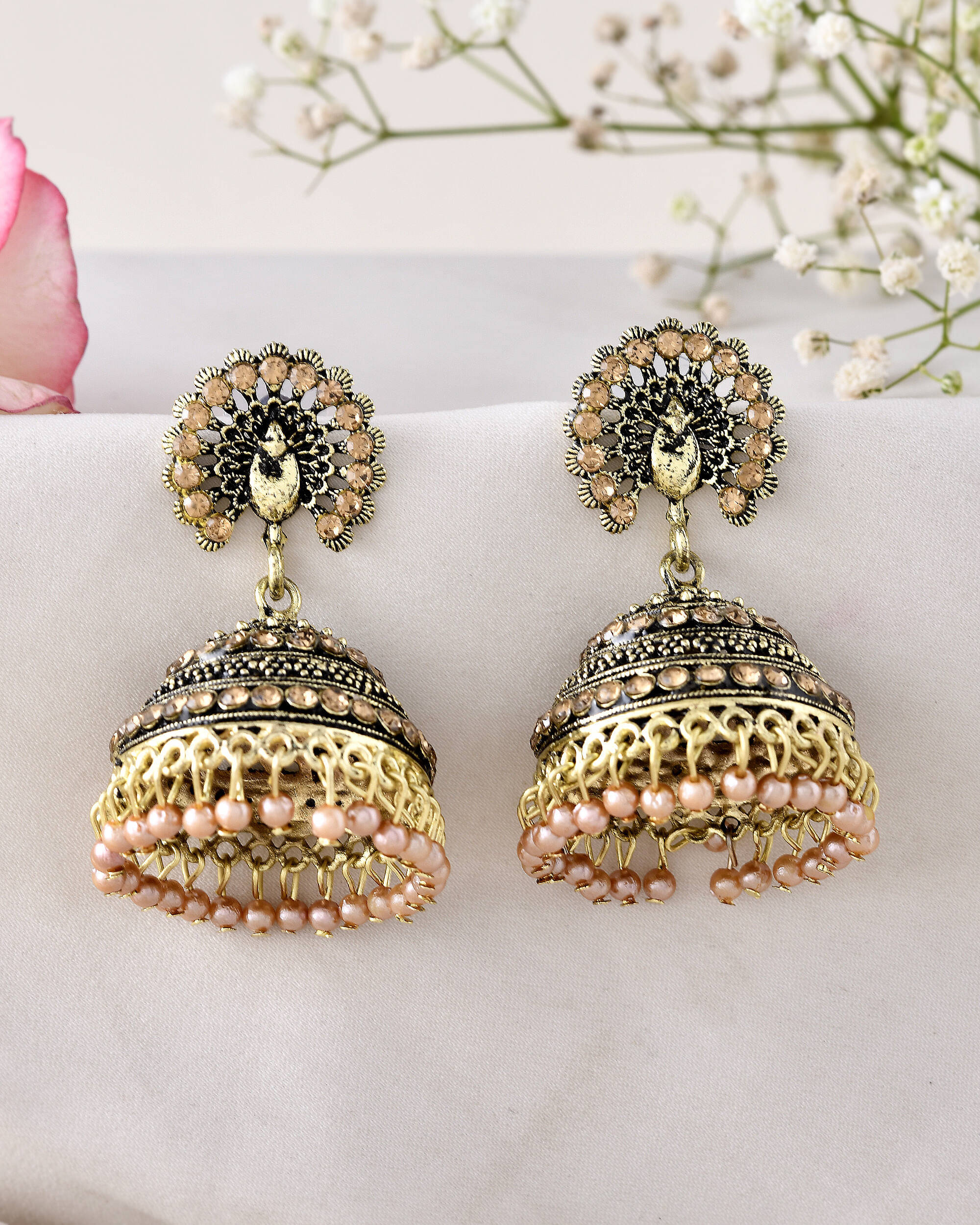     			Jewels Nest Golden Jhumki Earrings ( Pack of 1 )