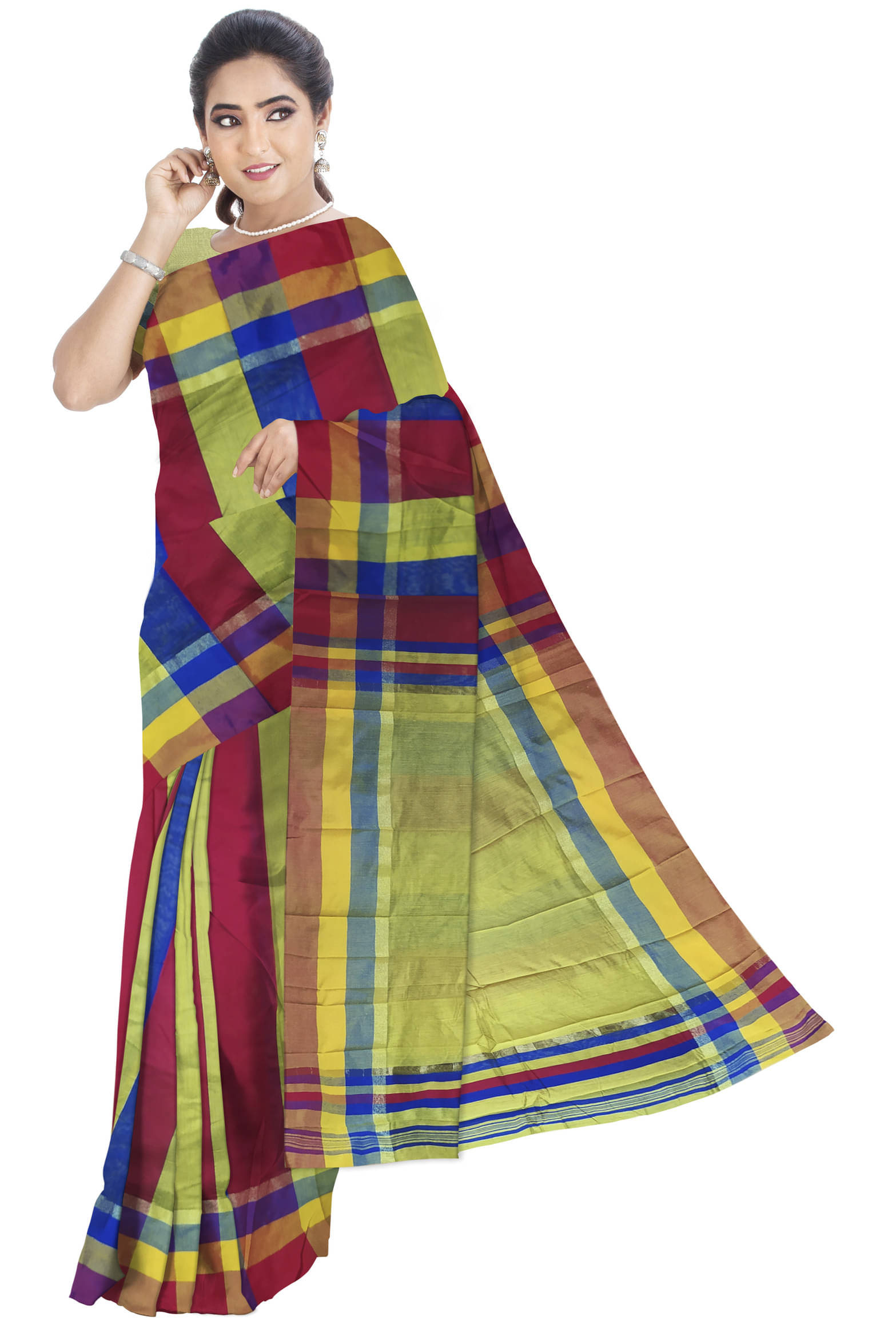     			KAMANA TEXTILE QUALITY FASHION Cotton Silk Woven Saree With Unstitched Blouse Piece ( Red,Blue,Yellow )
