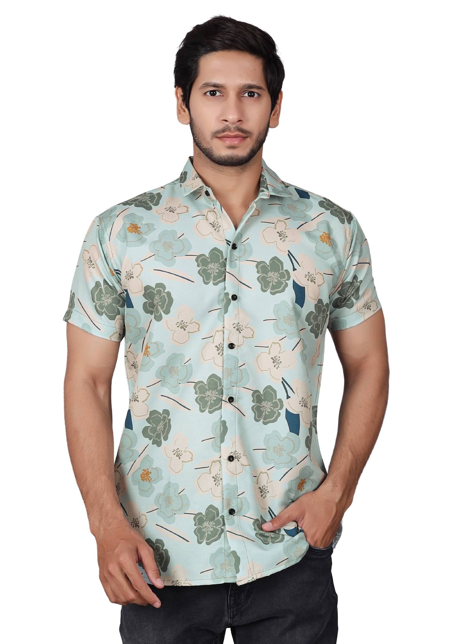 KITWELL Cotton Blend Regular Fit Printed Half Sleeves Men's Casual Shirt - Light Blue ( Pack of 1 ) KITWELL Cotton Blend Regular Fit Printed Half Sleeves Men's Casual Shirt - Light Blue ( Pack of 1 )