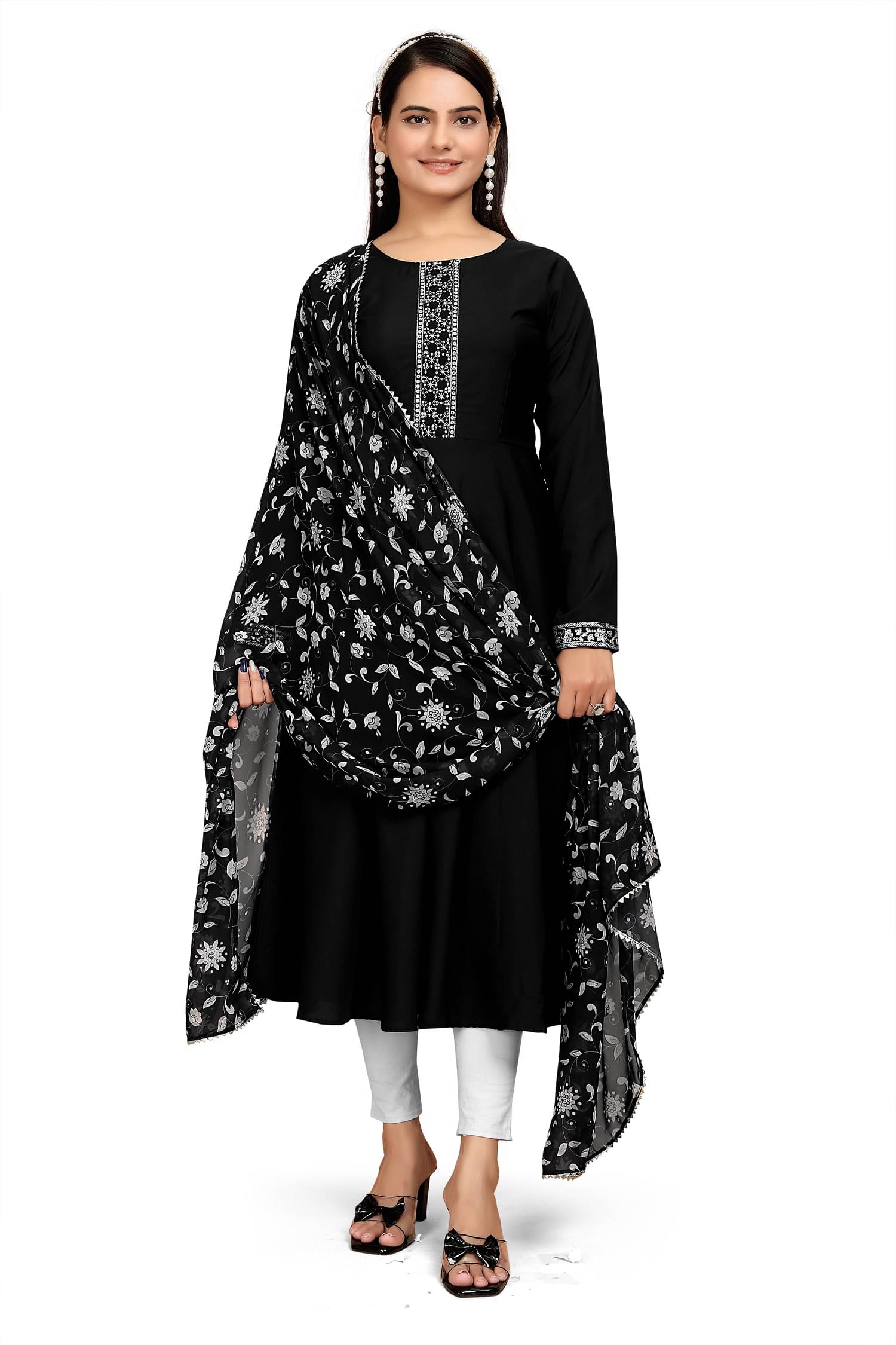 KV Fashion Women Rayon Embroidered Straight Kurti with Dupatta ( Black ) KV Fashion Women Rayon Embroidered Straight Kurti with Dupatta ( Black )
