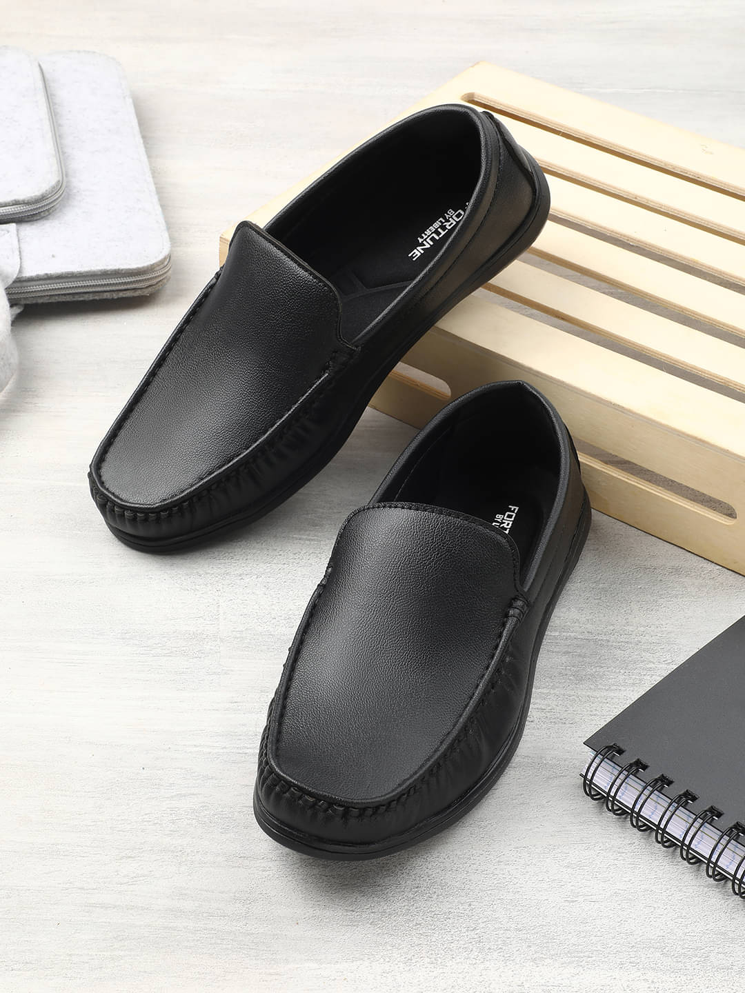 Liberty Slip On Genuine Leather Black Formal Shoes