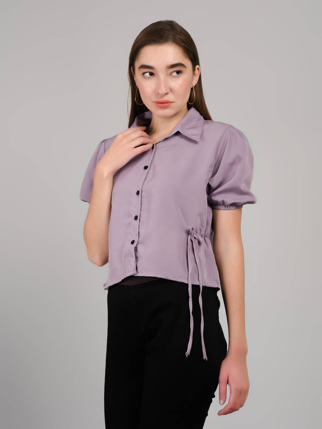 PLUS PARADISE Women Solid Cotton Shirt ( Purple ) PLUS PARADISE Women Solid Cotton Shirt ( Purple )