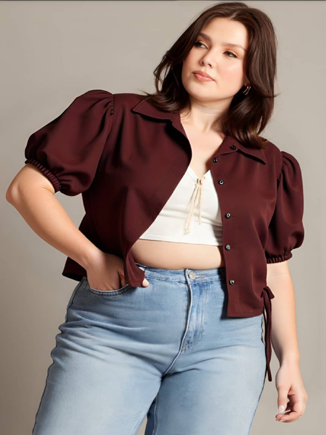     			PLUS PARADISE Women Solid Cotton Shirt ( Maroon )