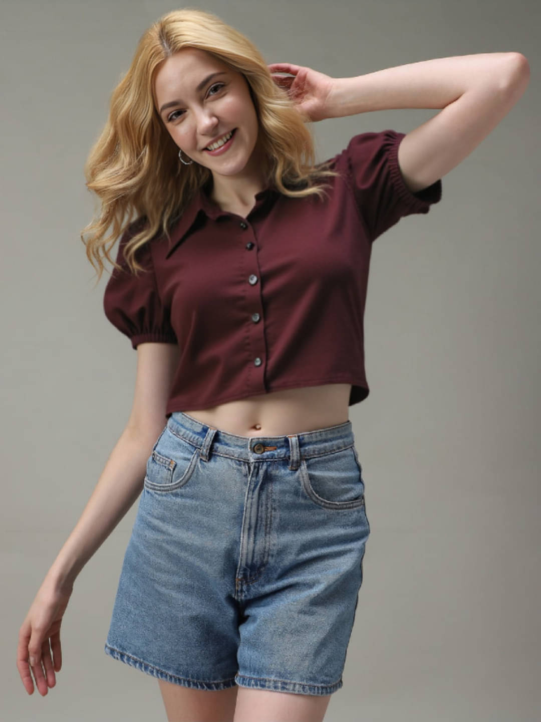     			PLUS PARADISE Women Solid Cotton Shirt ( Maroon )