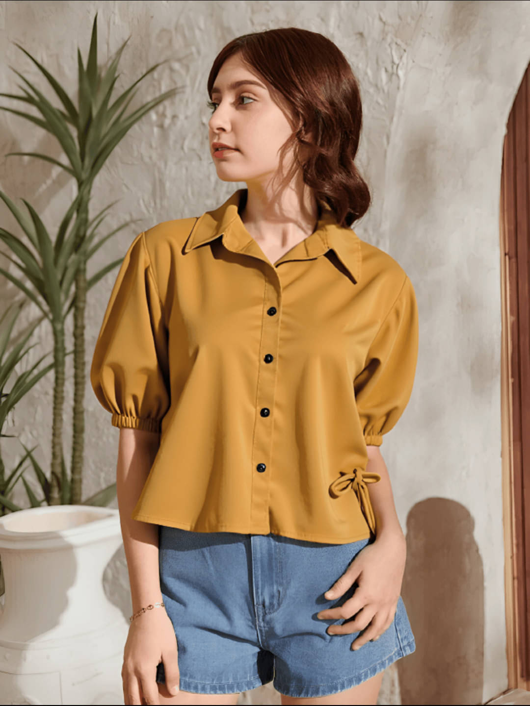     			PLUS PARADISE Women Solid Cotton Shirt ( Mustard )