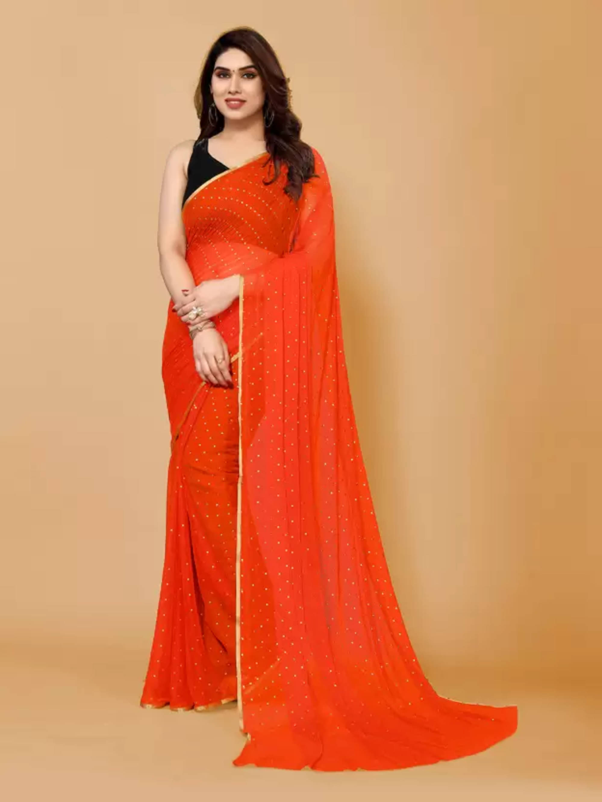     			Parmila Fashion Chiffon Printed Saree With Unstitched Blouse Piece ( Orange )