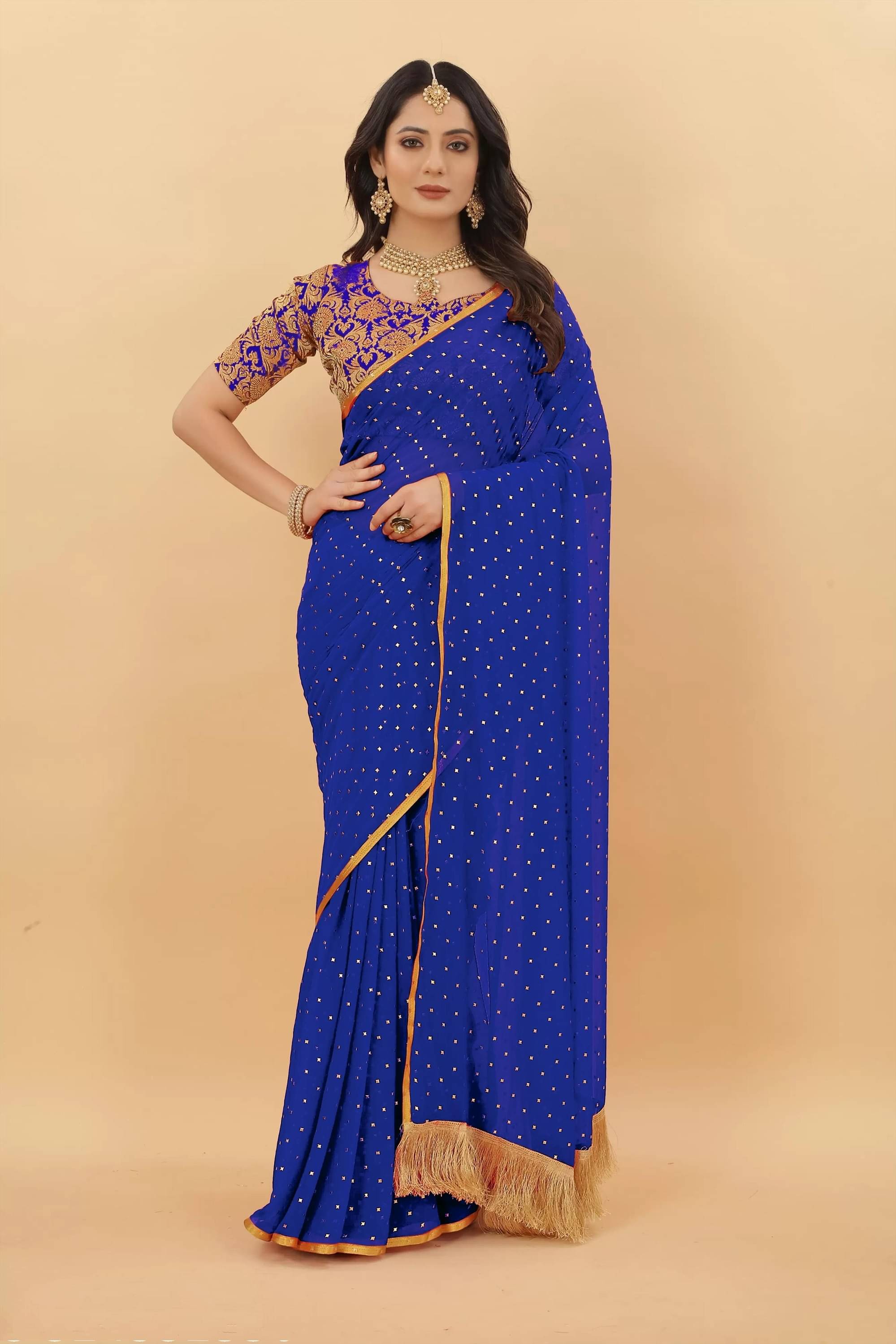 Parmila Fashion Chiffon Printed Saree With Unstitched Blouse Piece ( Blue )     			Parmila Fashion Chiffon Printed Saree With Unstitched Blouse Piece ( Blue )