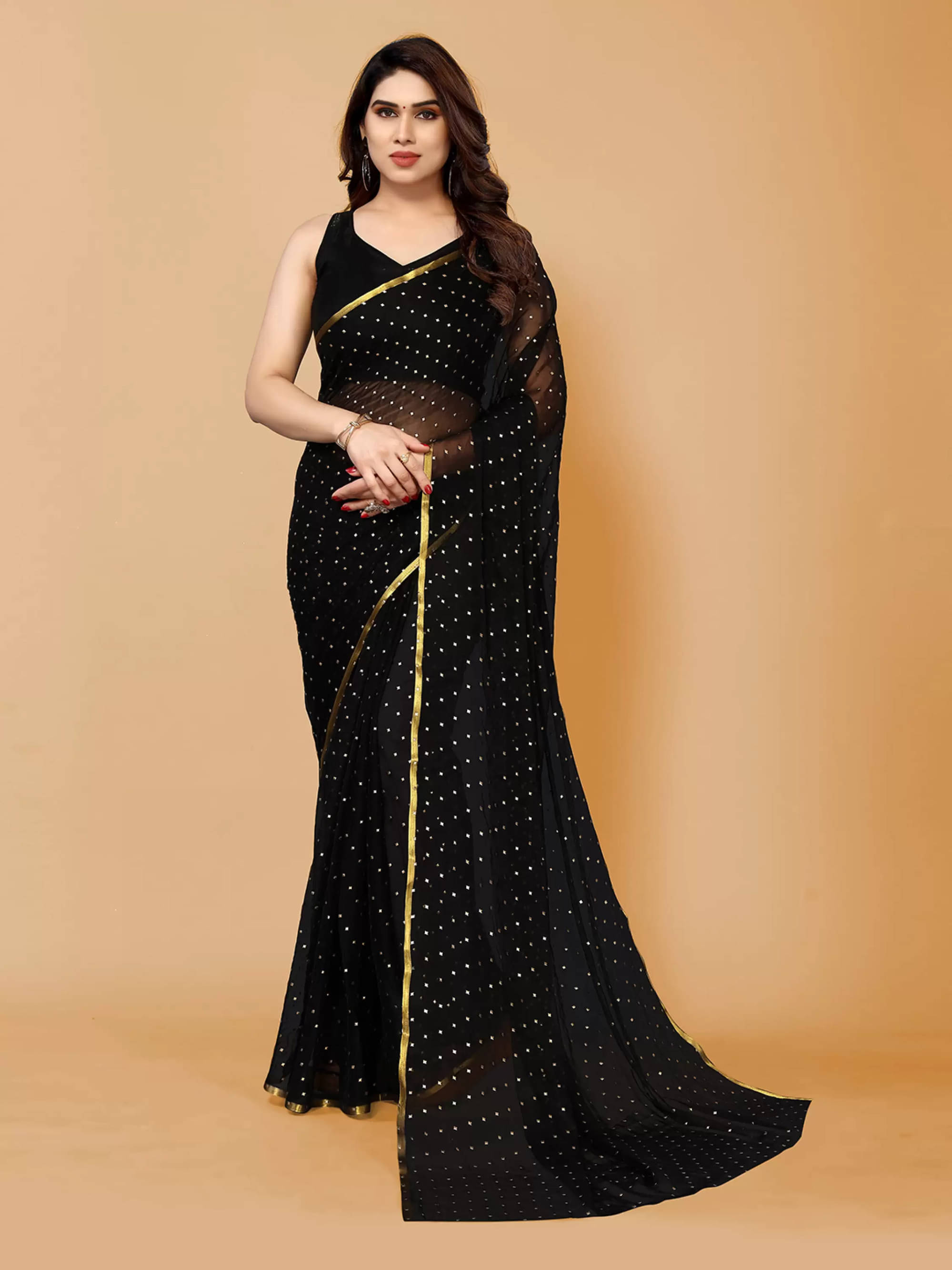 Parmila Fashion Chiffon Printed Saree With Unstitched Blouse Piece ( Black ) Parmila Fashion Chiffon Printed Saree With Unstitched Blouse Piece ( Black )