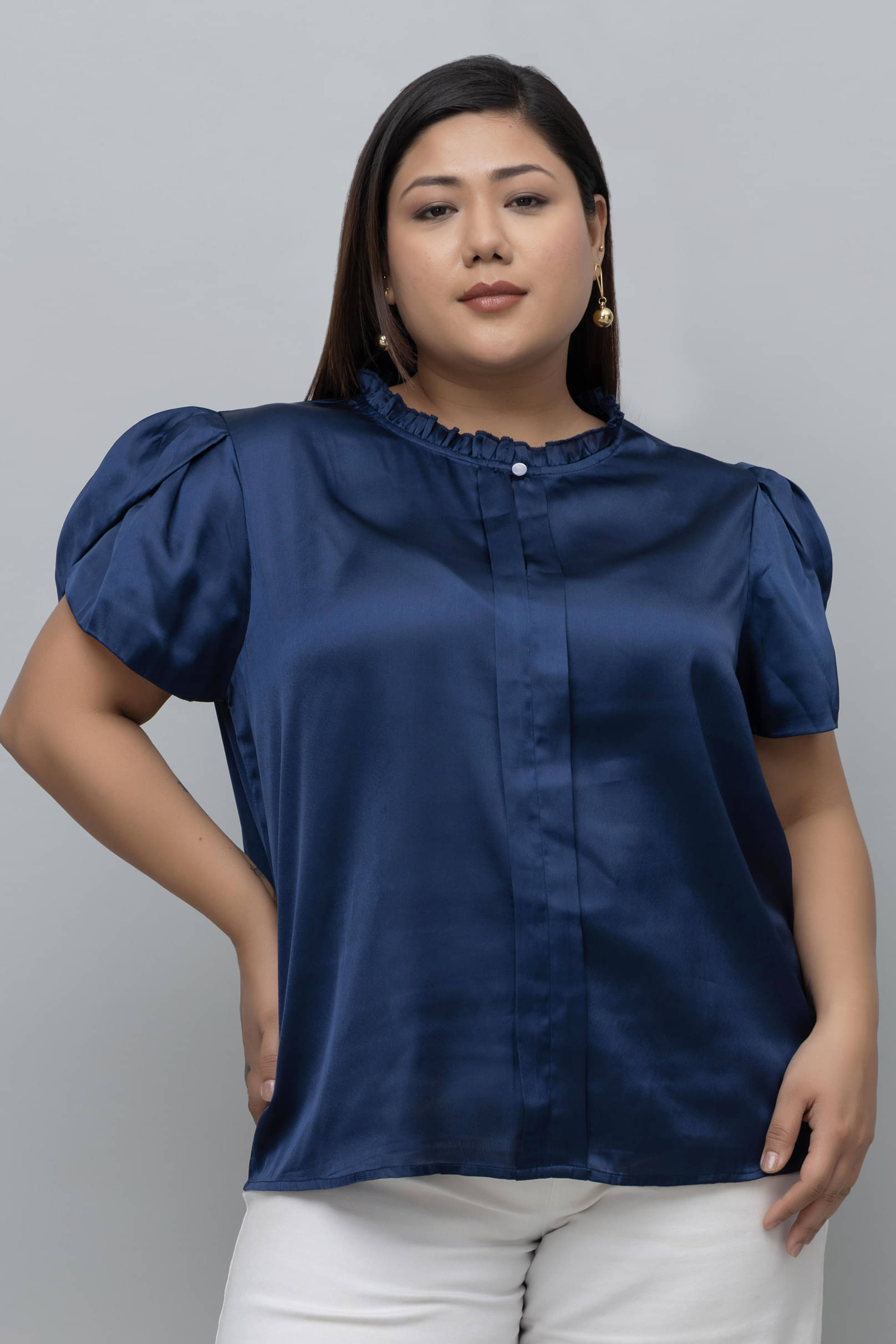     			Purys Women's Satin Regular Top ( Navy Blue )