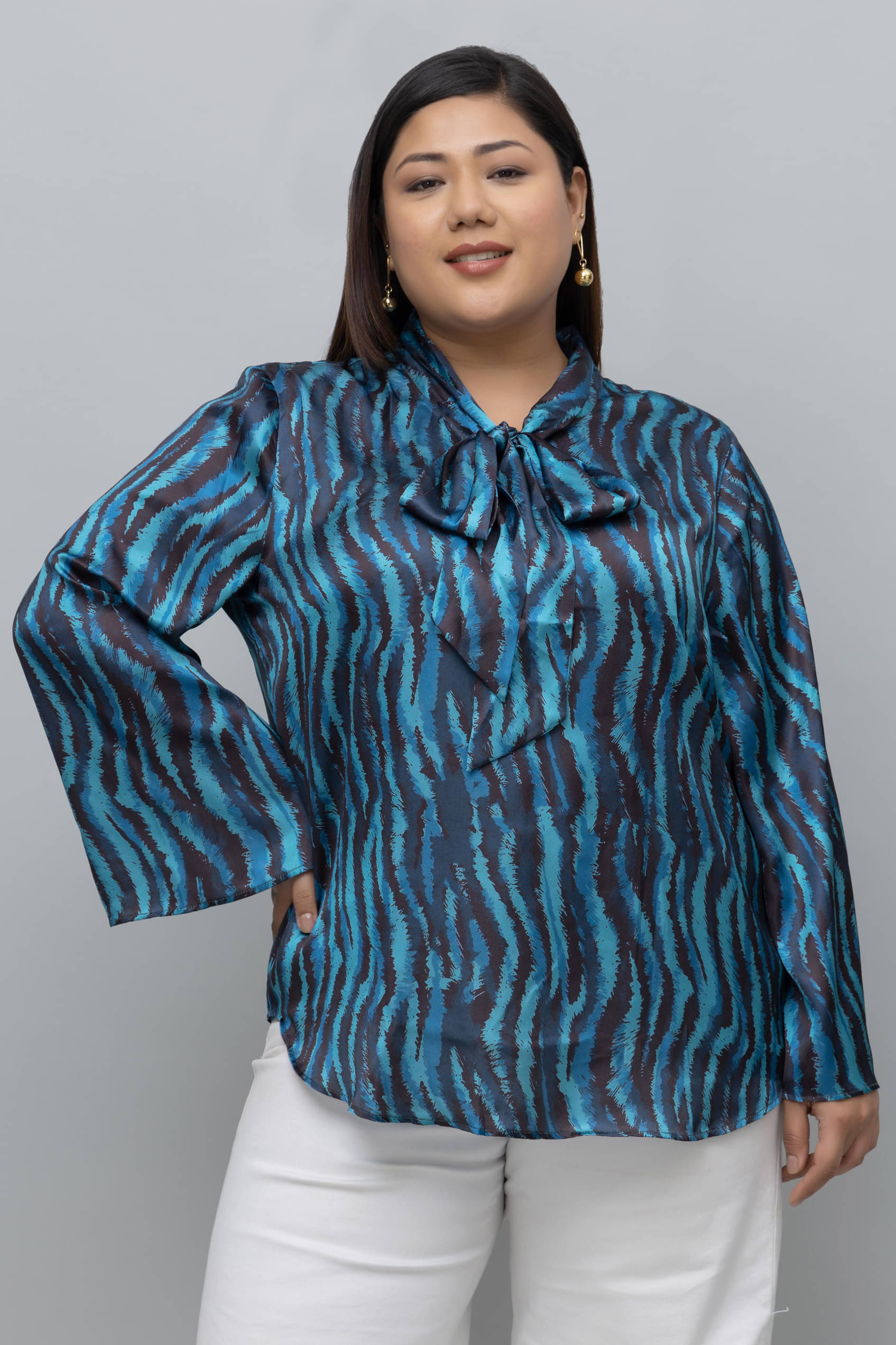 Purys Women's Satin Regular Top ( Blue ) Purys Women's Satin Regular Top ( Blue )