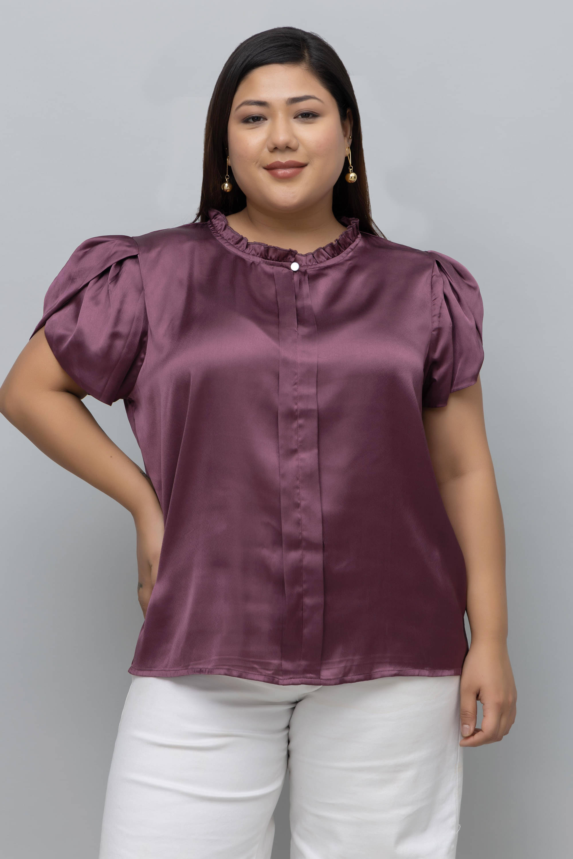 Purys Women's Satin Regular Top ( Wine ) Purys Women's Satin Regular Top ( Wine )