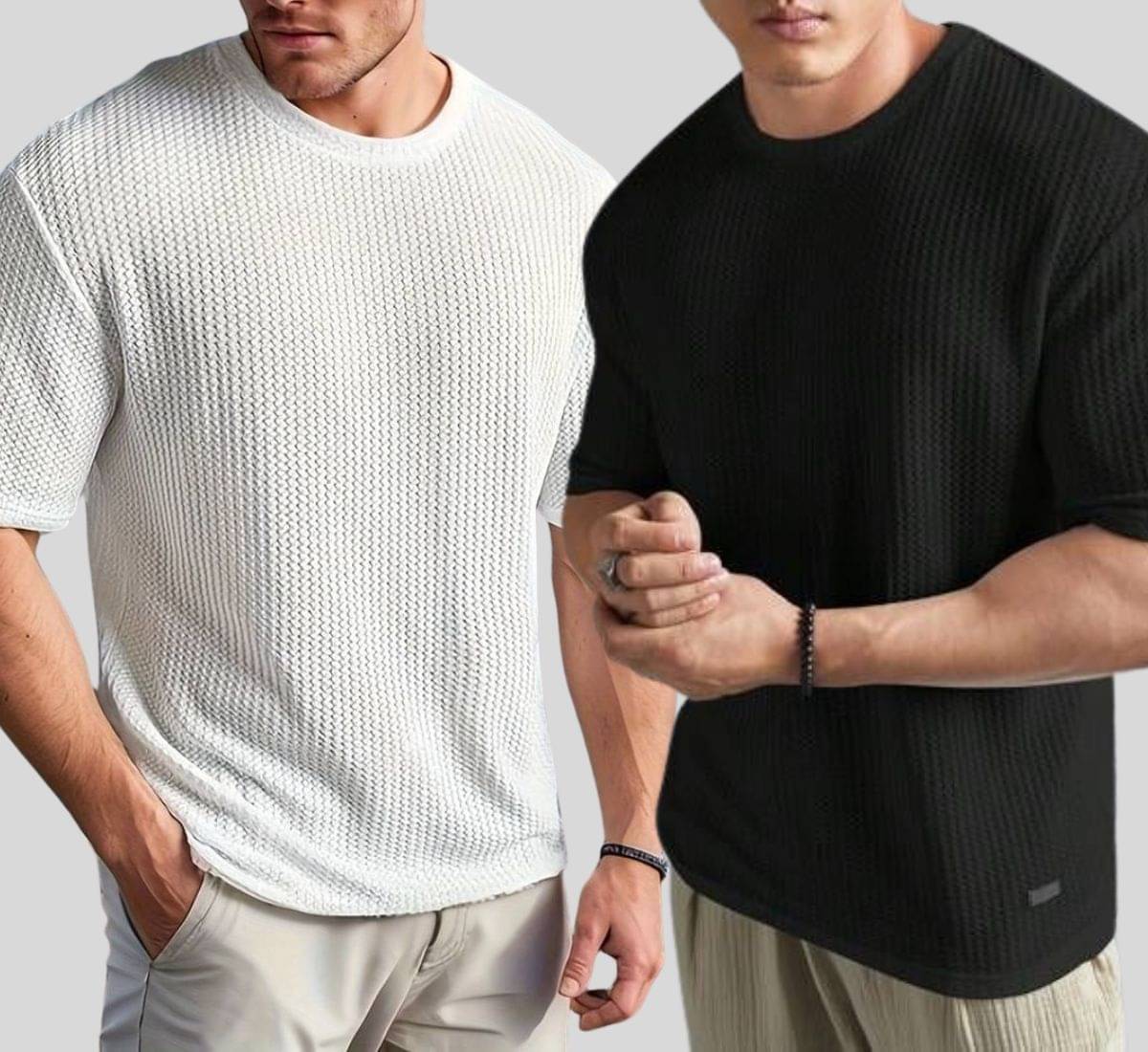 SHREYNKA Men Cotton Blend Oversized Fit Self Design T-Shirt ( Black )     			SHREYNKA Men Cotton Blend Oversized Fit Self Design T-Shirt ( Black )