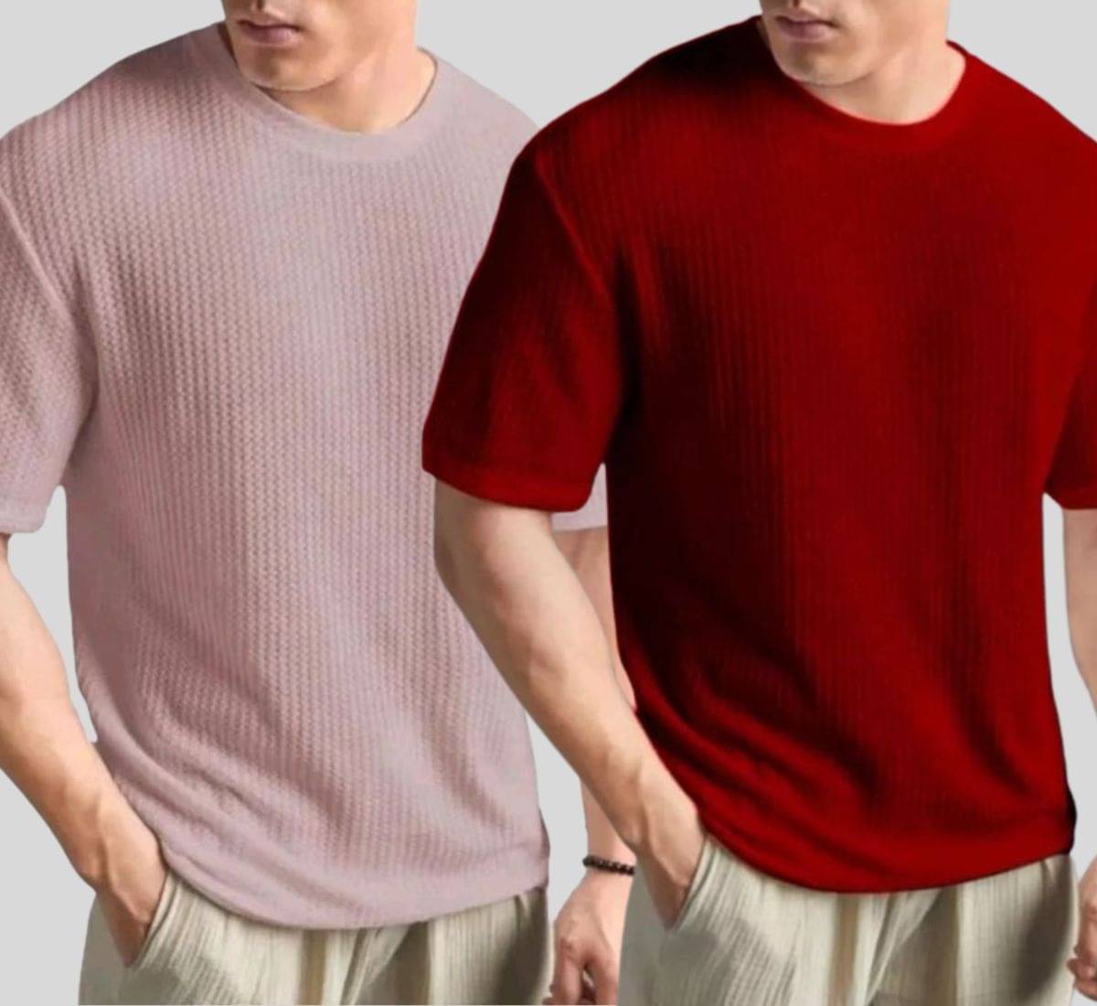 SHREYNKA Men Cotton Blend Oversized Fit Self Design T-Shirt ( Maroon )     			SHREYNKA Men Cotton Blend Oversized Fit Self Design T-Shirt ( Maroon )