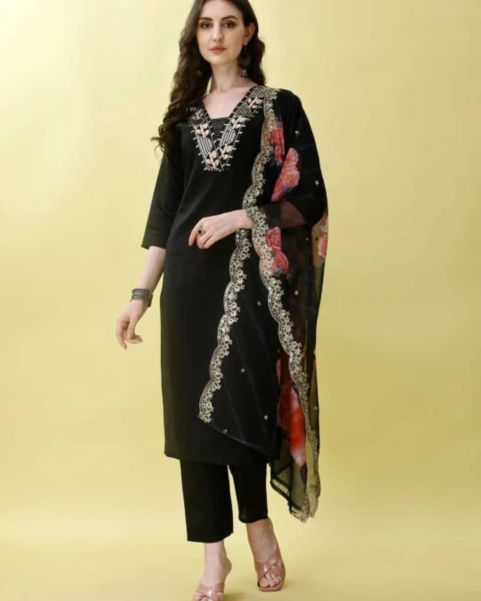 Shree Aksharam Trends Women's Silk Blend Printed Kurti With Palazzo ( Black ) Shree Aksharam Trends Women's Silk Blend Printed Kurti With Palazzo ( Black )