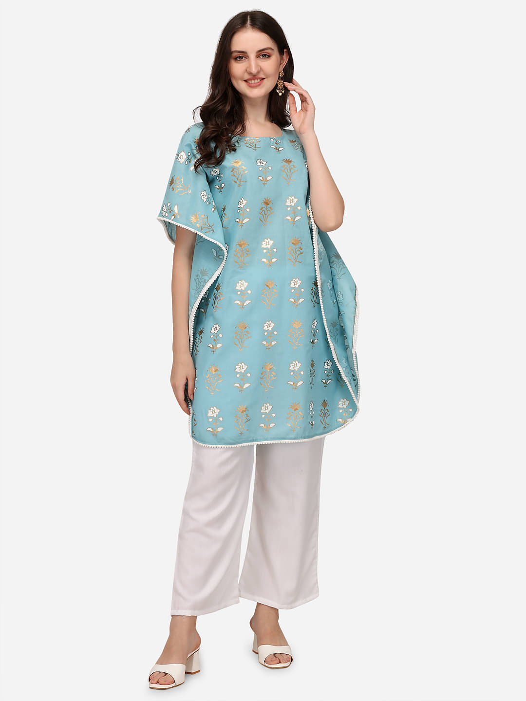 Sitaram Designer Women's Cotton Kaftan ( Blue ) Sitaram Designer Women's Cotton Kaftan ( Blue )