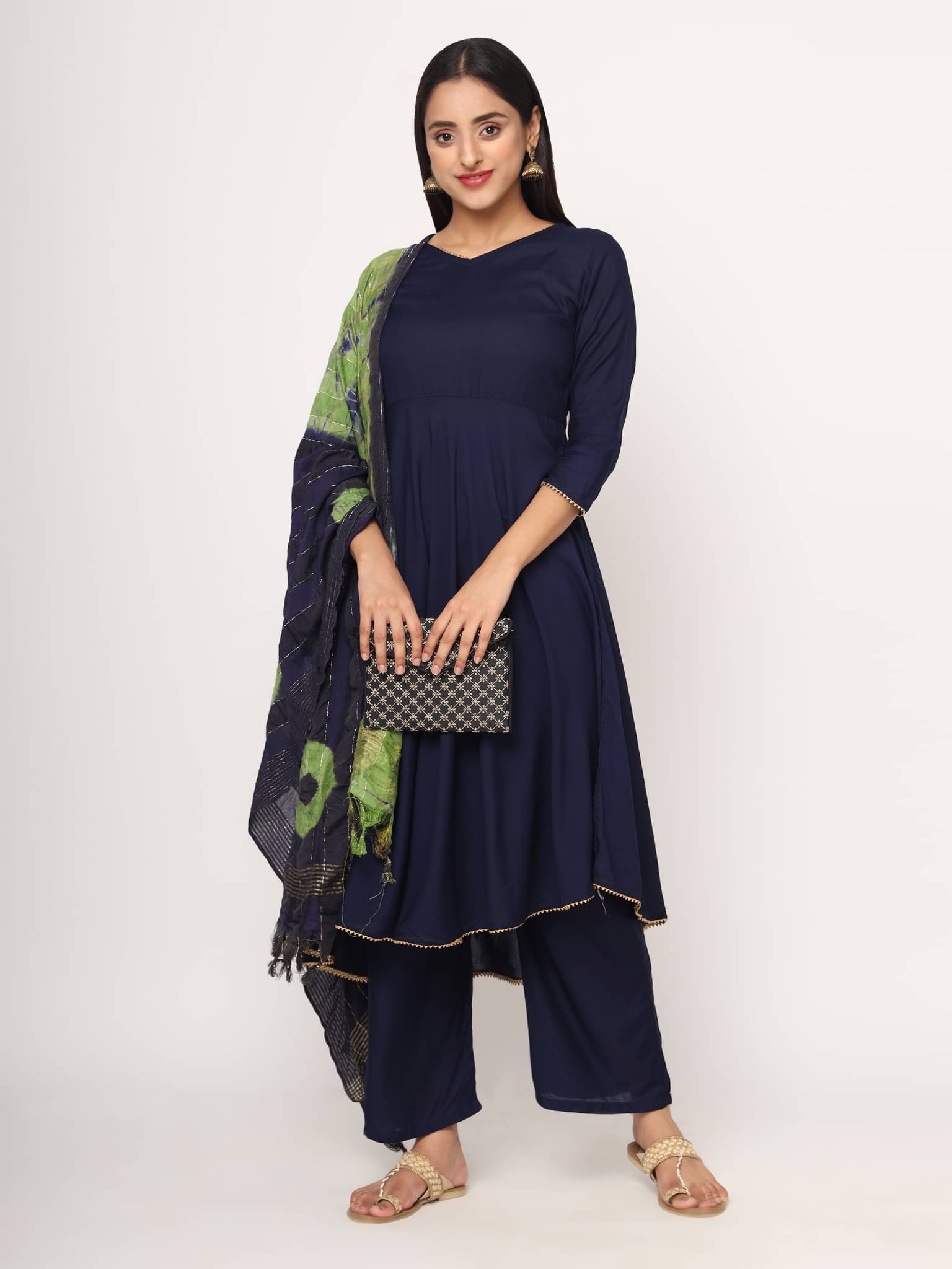     			Sitaram Designer Women's Rayon Solid Kurti With Palazzo ( Blue )