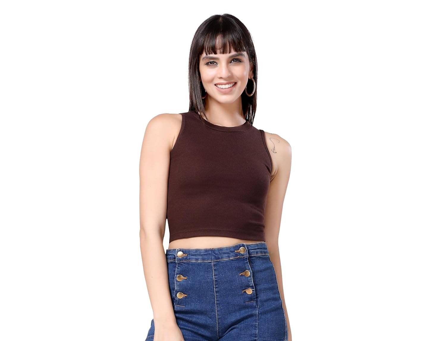 Smileai Fashion Women's Cotton Crop Top ( Brown ) Smileai Fashion Women's Cotton Crop Top ( Brown )