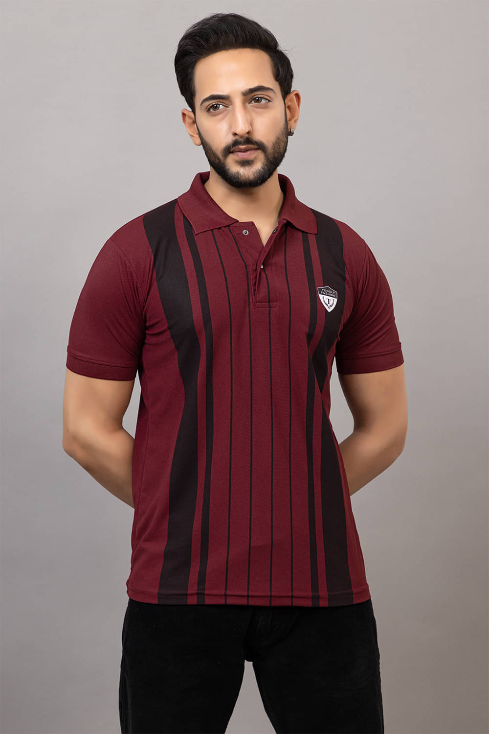     			TOROLY Men Cotton Blend Regular Fit Colorblock T-Shirt ( Maroon )