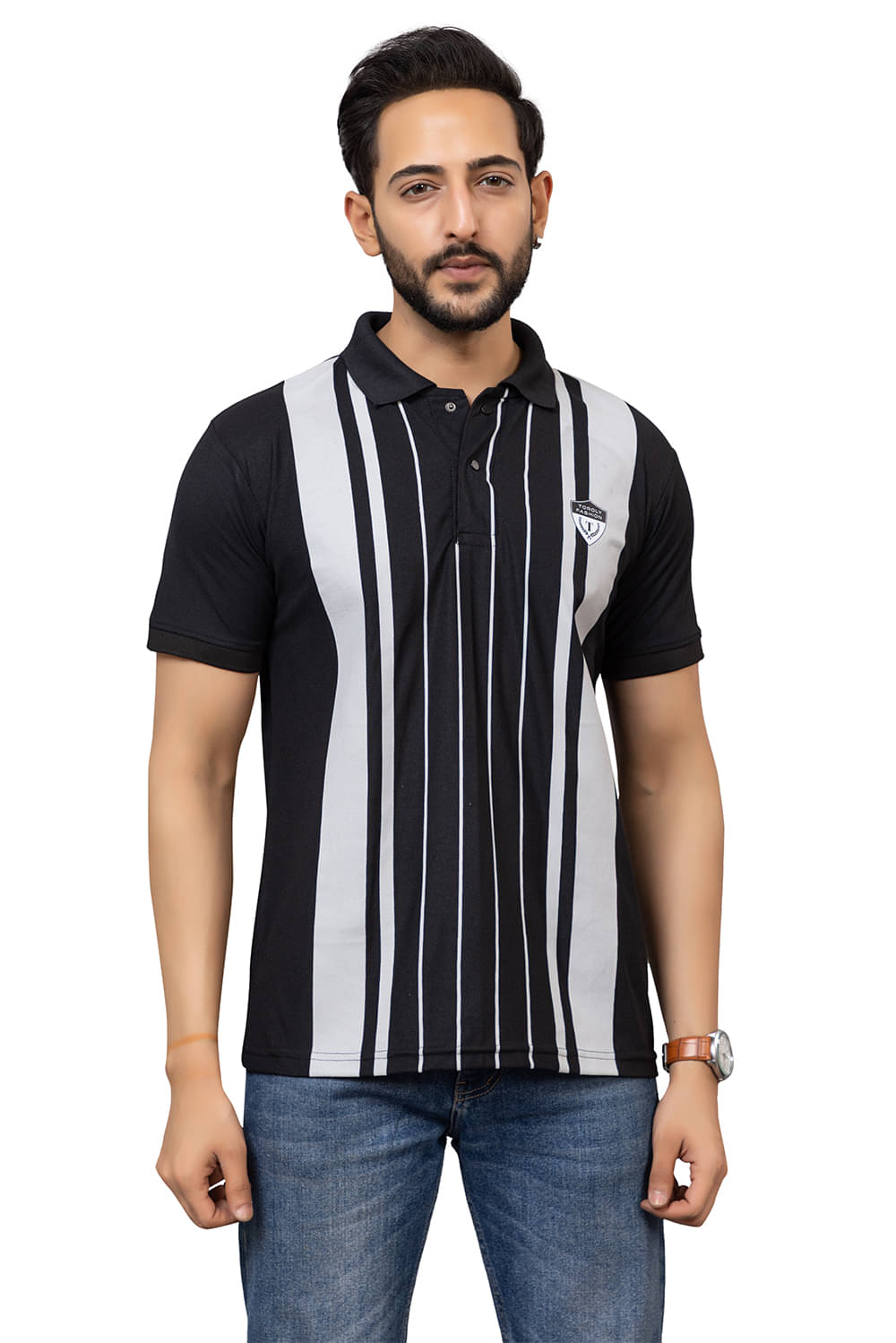     			TOROLY Men Cotton Blend Regular Fit Colorblock T-Shirt ( Black )