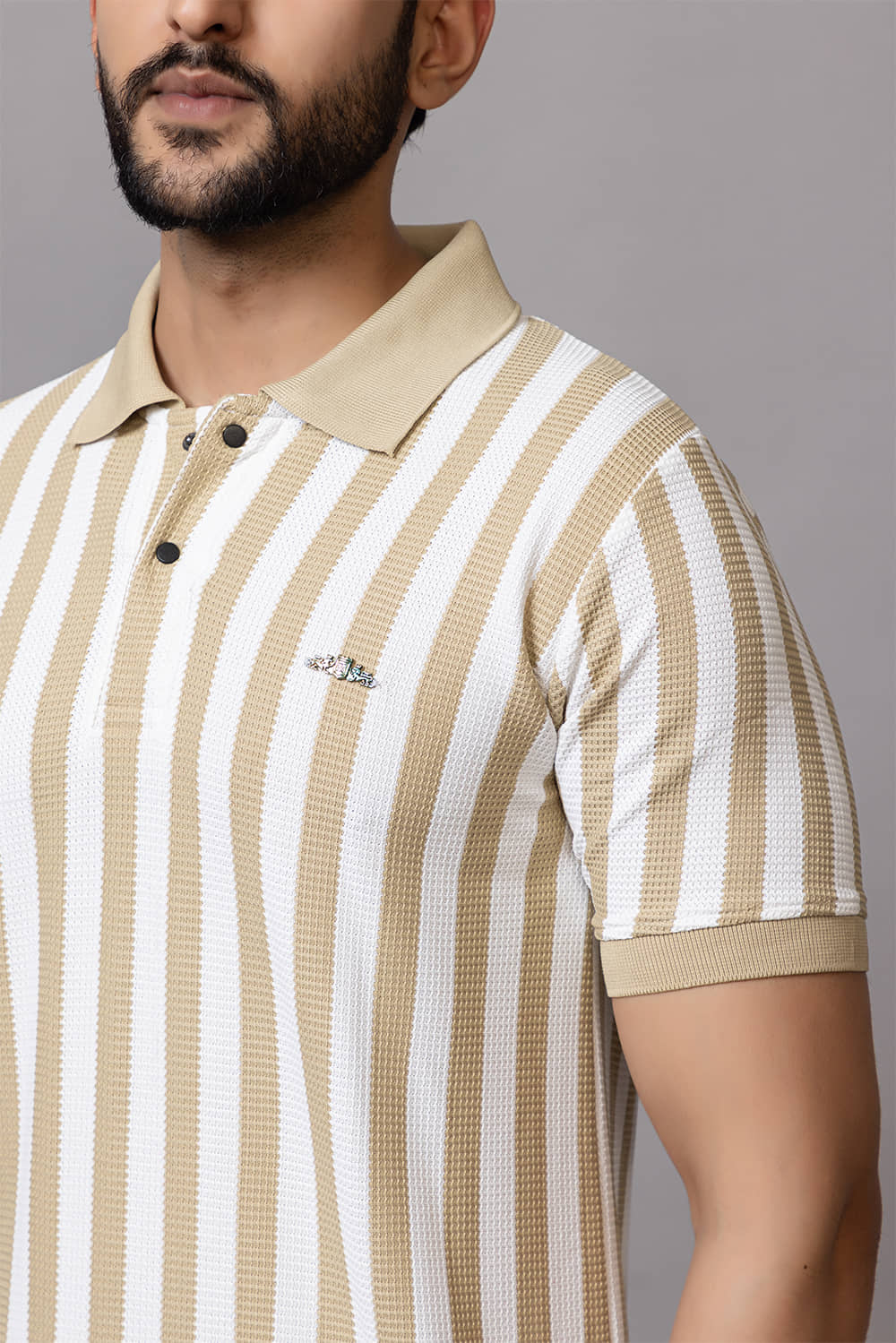 TOROLY Men Cotton Blend Regular Fit Colorblock T-Shirt ( Cream )