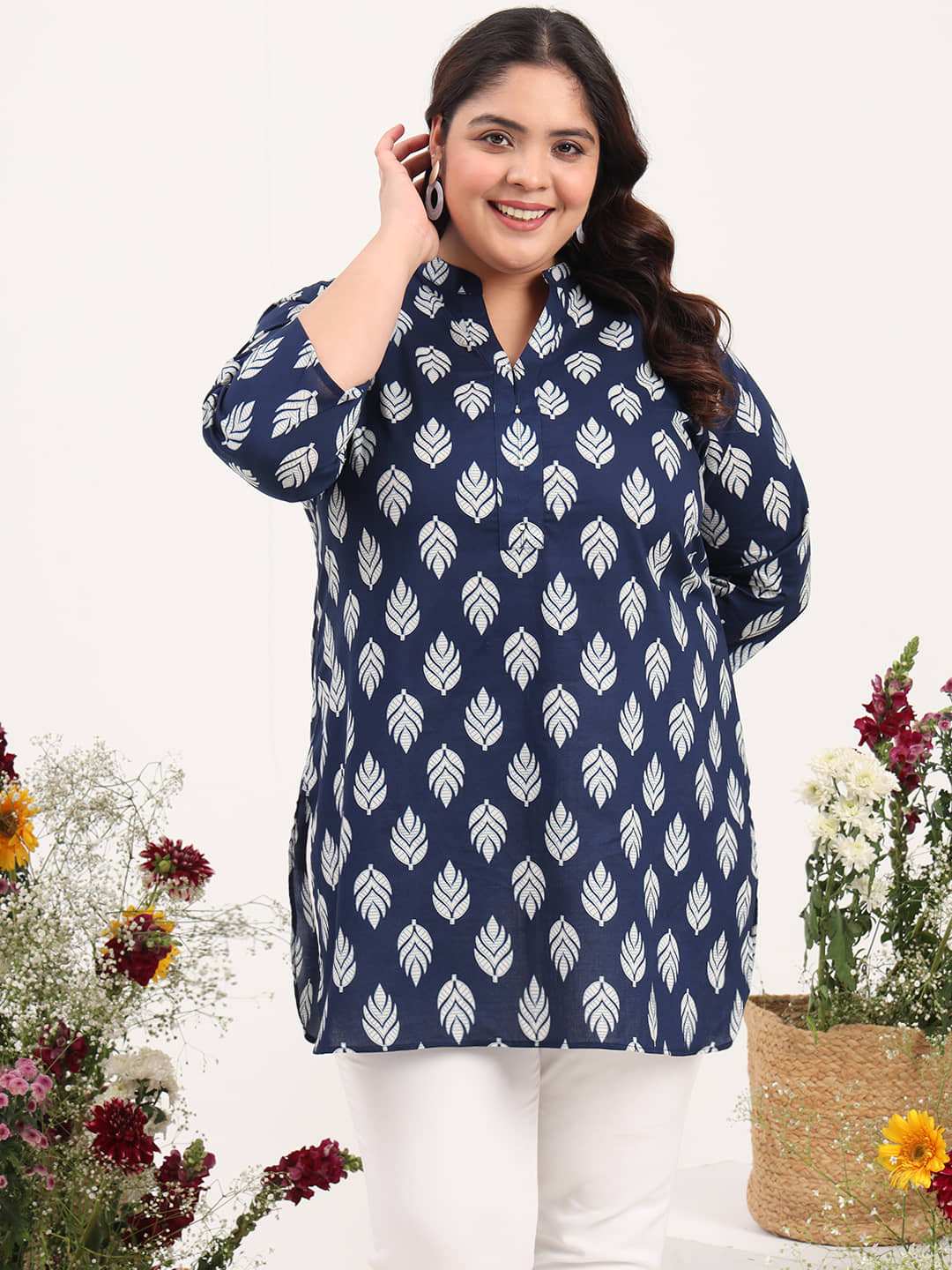 Tissu Women's Cotton Printed Straight Kurti - ( Navy ) - Kurtis, Tunics | Buy online on ZillyBuy