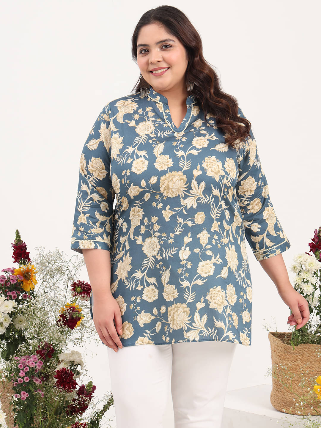 Tissu Women's Cotton Printed Straight Kurti - ( Grey ) Tissu Women's Cotton Printed Straight Kurti - ( Grey )