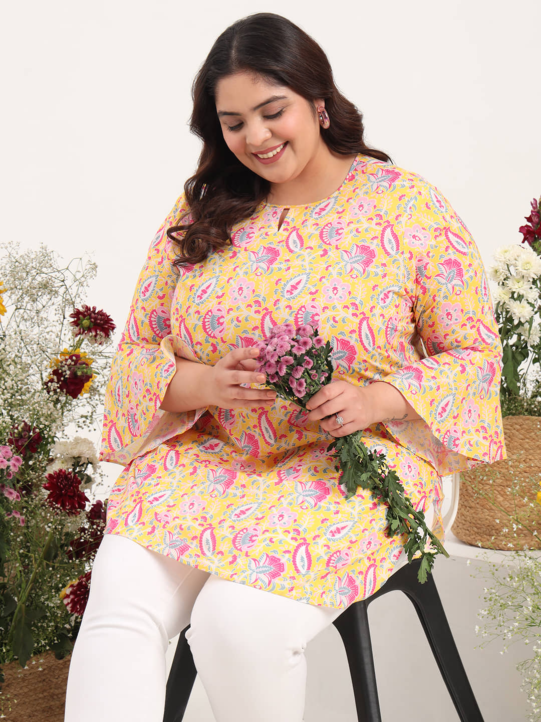 Tissu Women's Cotton Printed Straight Kurti - ( Yellow ) - Kurtis, Tunics | Buy online on ZillyBuy