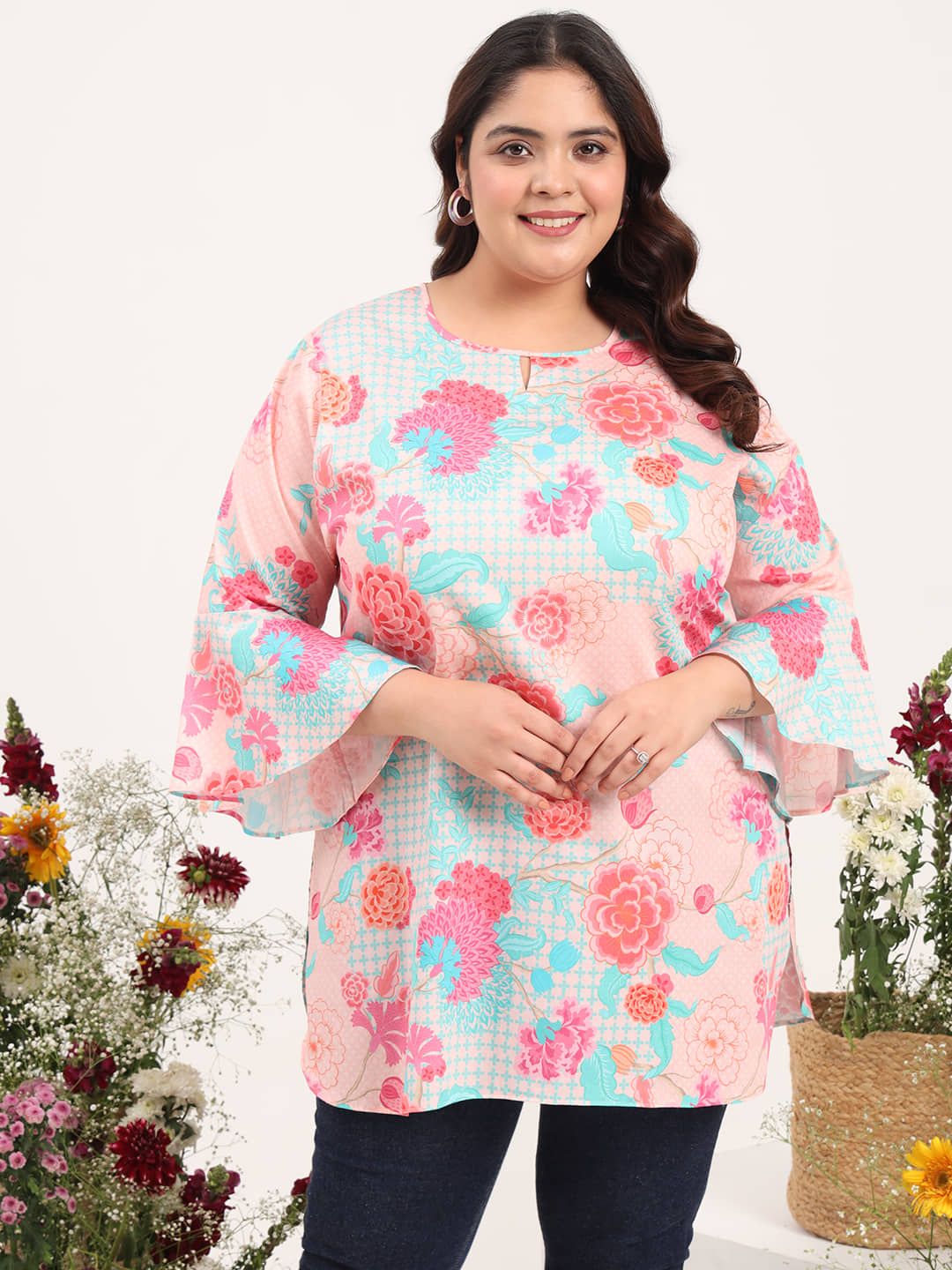 Tissu Women's Cotton Printed Straight Kurti - ( Peach ) - Kurtis, Tunics | Buy online on ZillyBuy