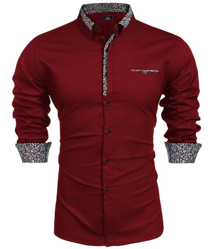     			WEBRIC Cotton Blend Regular Fit Solids Full Sleeves Men's Casual Shirt - Maroon ( Pack of 1 )