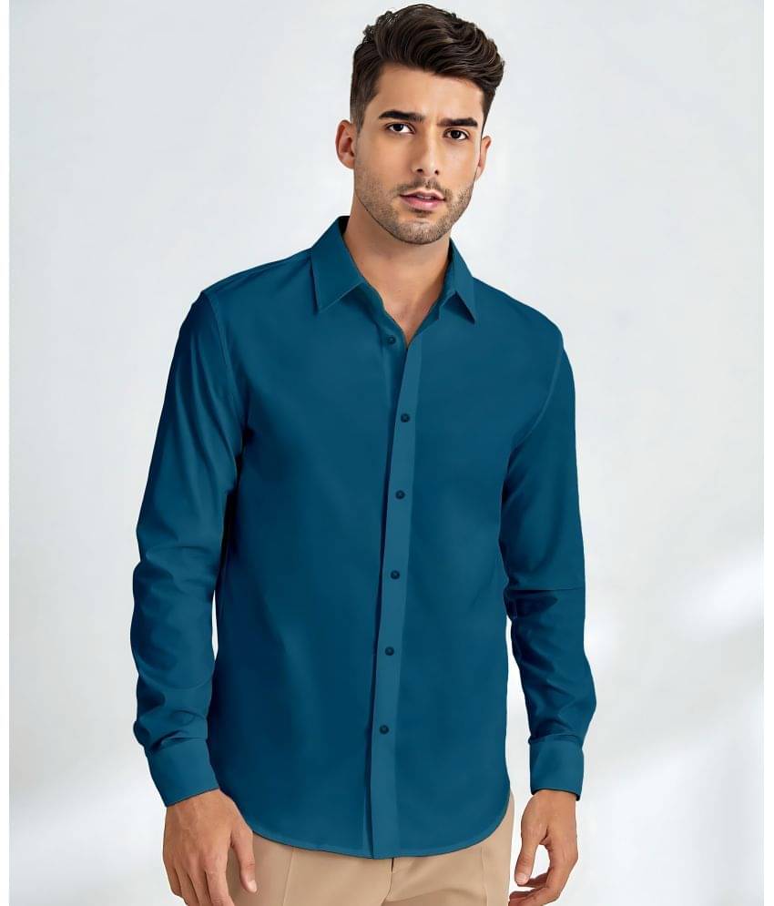 WEBRIC Cotton Blend Regular Fit Solids Full Sleeves Men's Casual Shirt - Teal ( Pack of 1 ) WEBRIC Cotton Blend Regular Fit Solids Full Sleeves Men's Casual Shirt - Teal ( Pack of 1 )