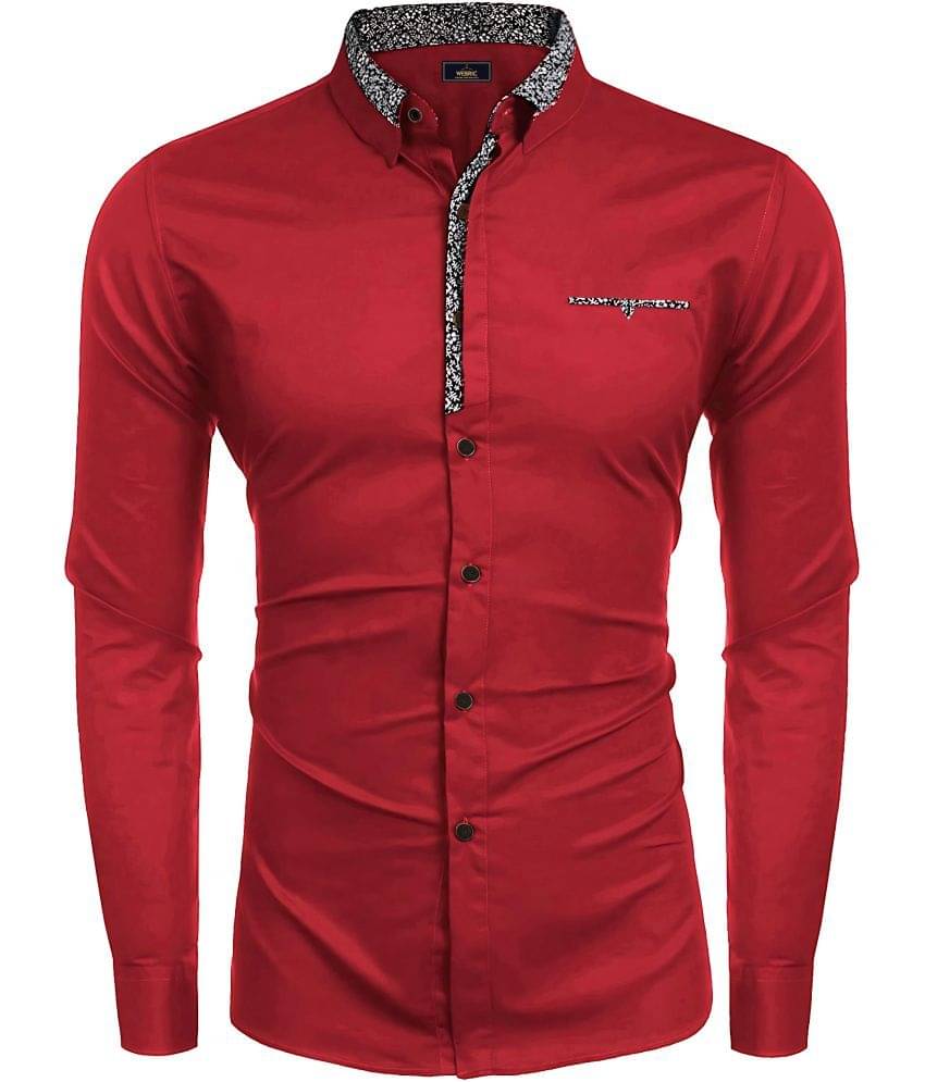 WEBRIC Cotton Blend Regular Fit Printed Full Sleeves Men's Casual Shirt - Red ( Pack of 1 ) WEBRIC Cotton Blend Regular Fit Printed Full Sleeves Men's Casual Shirt - Red ( Pack of 1 )