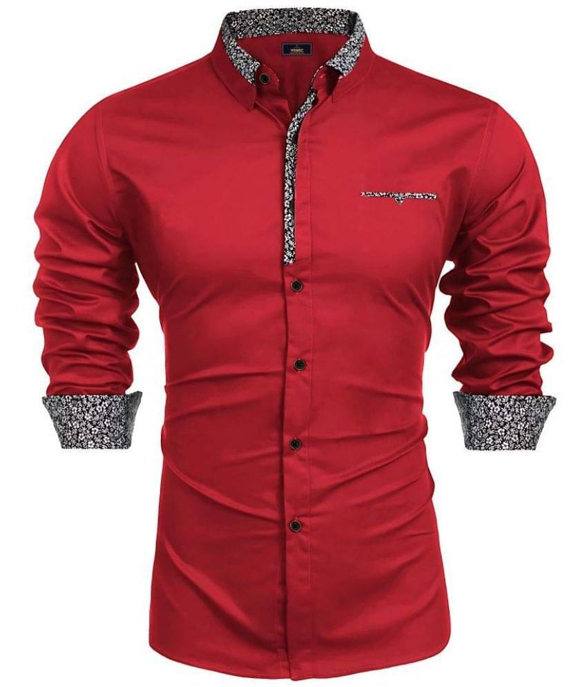 WEBRIC Cotton Blend Regular Fit Solids Full Sleeves Men's Casual Shirt - Red ( Pack of 1 ) WEBRIC Cotton Blend Regular Fit Solids Full Sleeves Men's Casual Shirt - Red ( Pack of 1 )