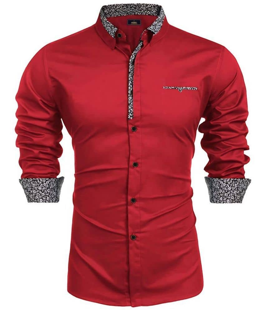 WEBRIC Cotton Blend Regular Fit Solids Full Sleeves Men's Casual Shirt - Red ( Pack of 1 )