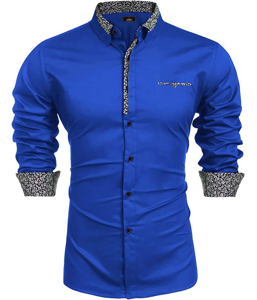 WEBRIC Cotton Blend Regular Fit Printed Full Sleeves Men's Casual Shirt - Blue ( Pack of 1 )