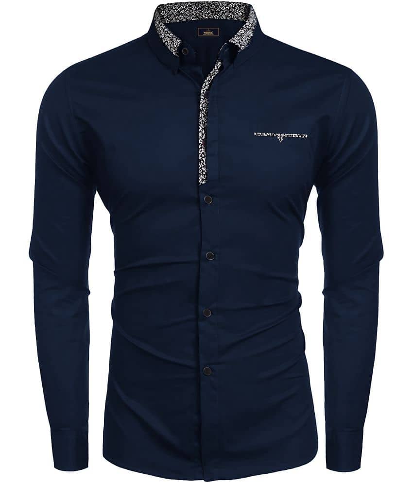 WEBRIC Cotton Blend Regular Fit Printed Full Sleeves Men's Casual Shirt - Navy Blue ( Pack of 1 )