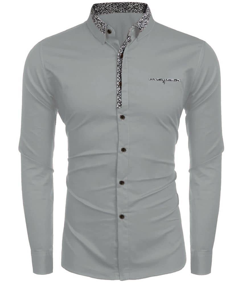 WEBRIC Cotton Blend Regular Fit Printed Full Sleeves Men's Casual Shirt - Light Grey ( Pack of 1 )