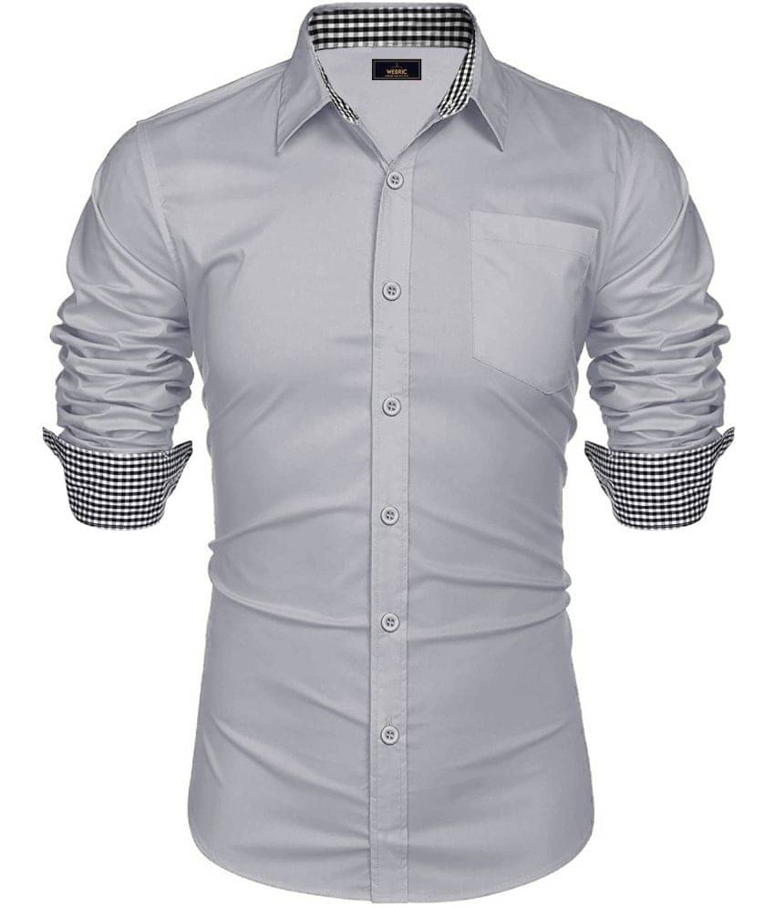 WEBRIC Cotton Blend Regular Fit Solids Full Sleeves Men's Casual Shirt - Light Grey ( Pack of 1 ) WEBRIC Cotton Blend Regular Fit Solids Full Sleeves Men's Casual Shirt - Light Grey ( Pack of 1 )