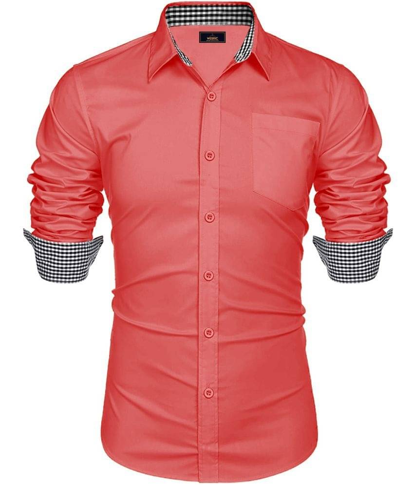 WEBRIC Cotton Blend Regular Fit Solids Full Sleeves Men's Casual Shirt - Fluorescent Pink ( Pack of 1 )     			WEBRIC Cotton Blend Regular Fit Solids Full Sleeves Men's Casual Shirt - Fluorescent Pink ( Pack of 1 )