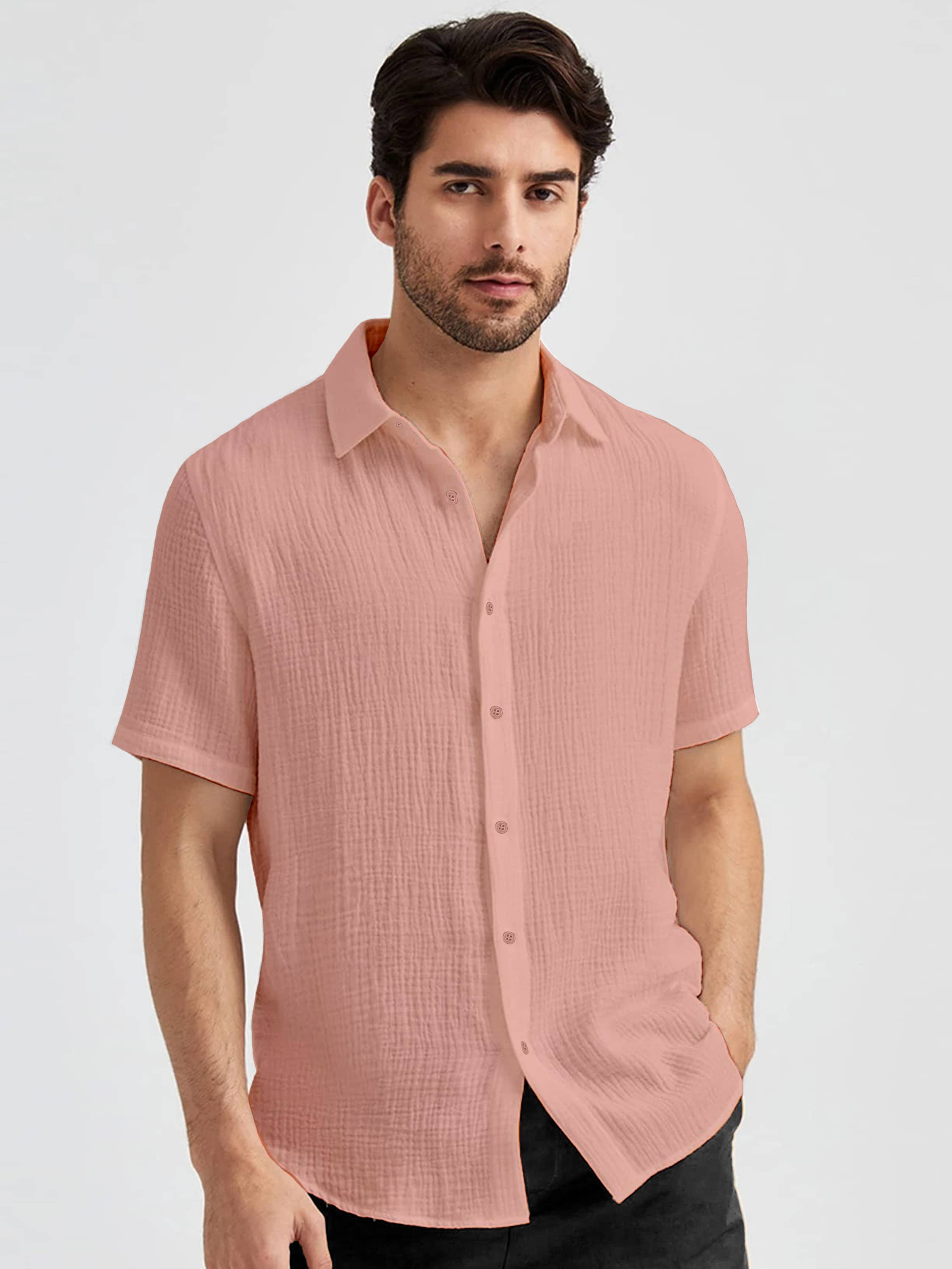     			WEBRIC Poly Cotton Regular Fit Popcorn Textured Half Sleeves Men's Casual Shirt - Peach ( Pack of 1 )