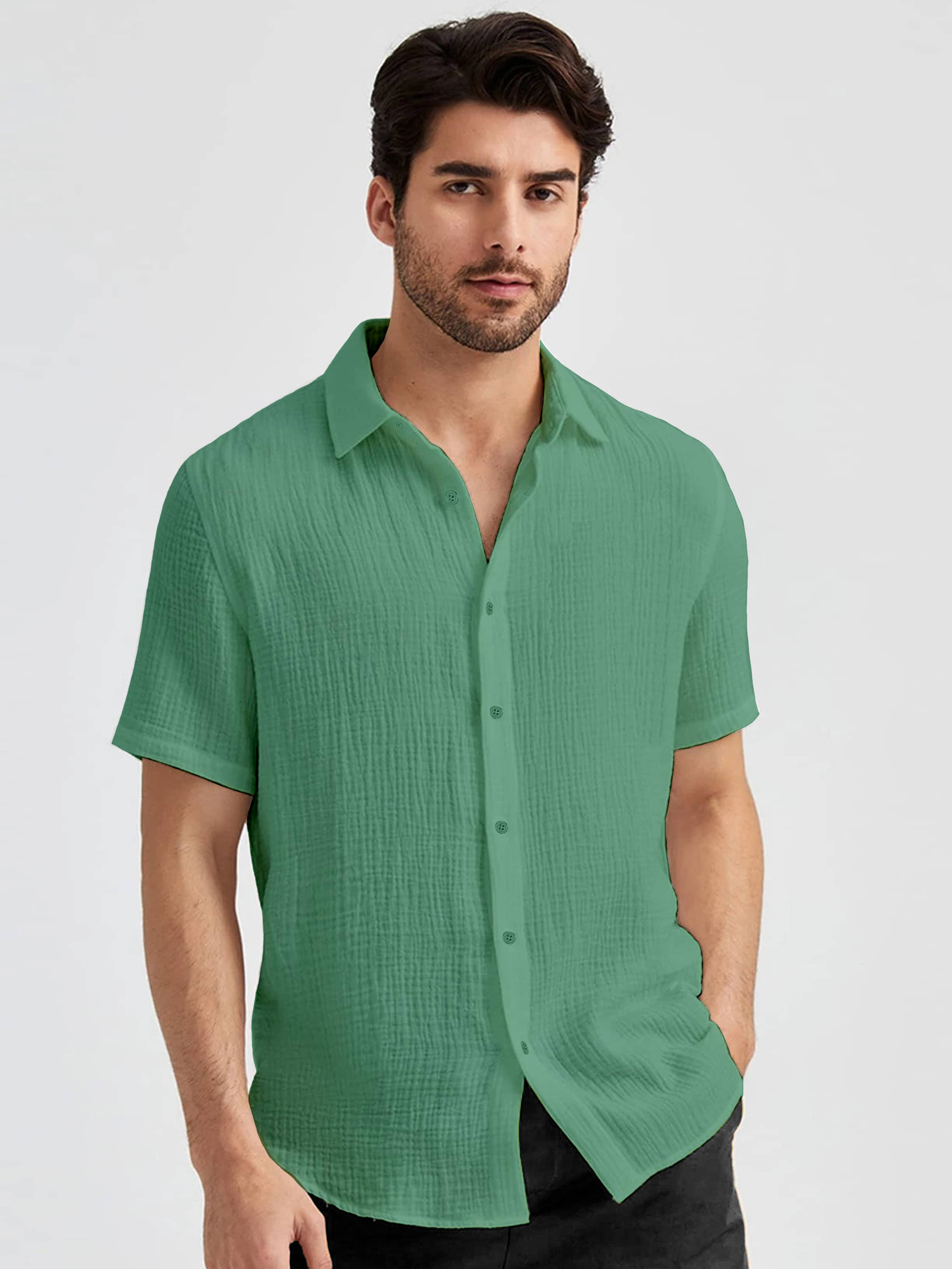 WEBRIC Poly Cotton Regular Fit Solids Half Sleeves Men's Casual Shirt - Mint Green ( Pack of 1 ) WEBRIC Poly Cotton Regular Fit Solids Half Sleeves Men's Casual Shirt - Mint Green ( Pack of 1 )