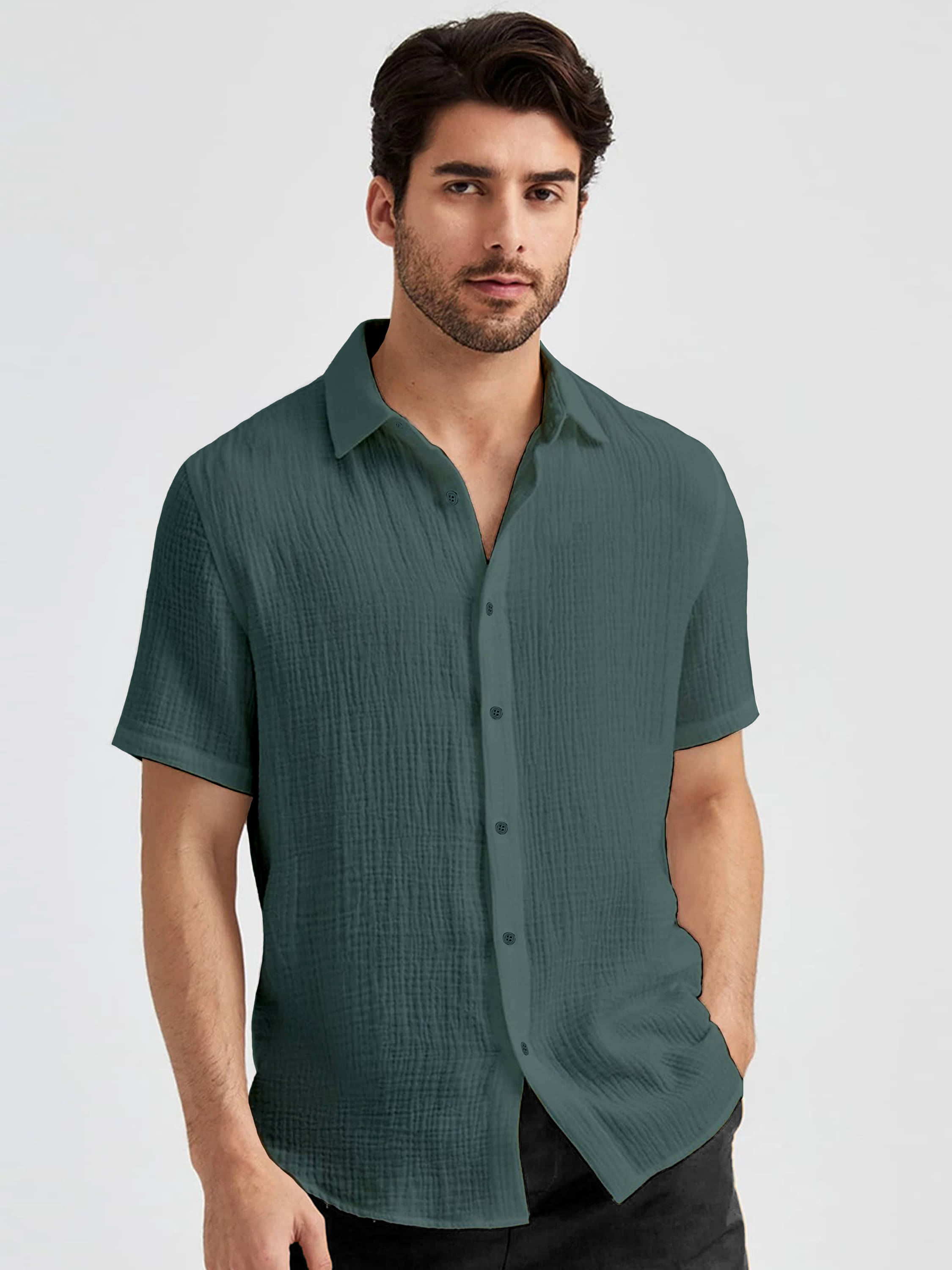     			WEBRIC Poly Cotton Regular Fit Solids Half Sleeves Men's Casual Shirt - Dark Grey ( Pack of 1 )