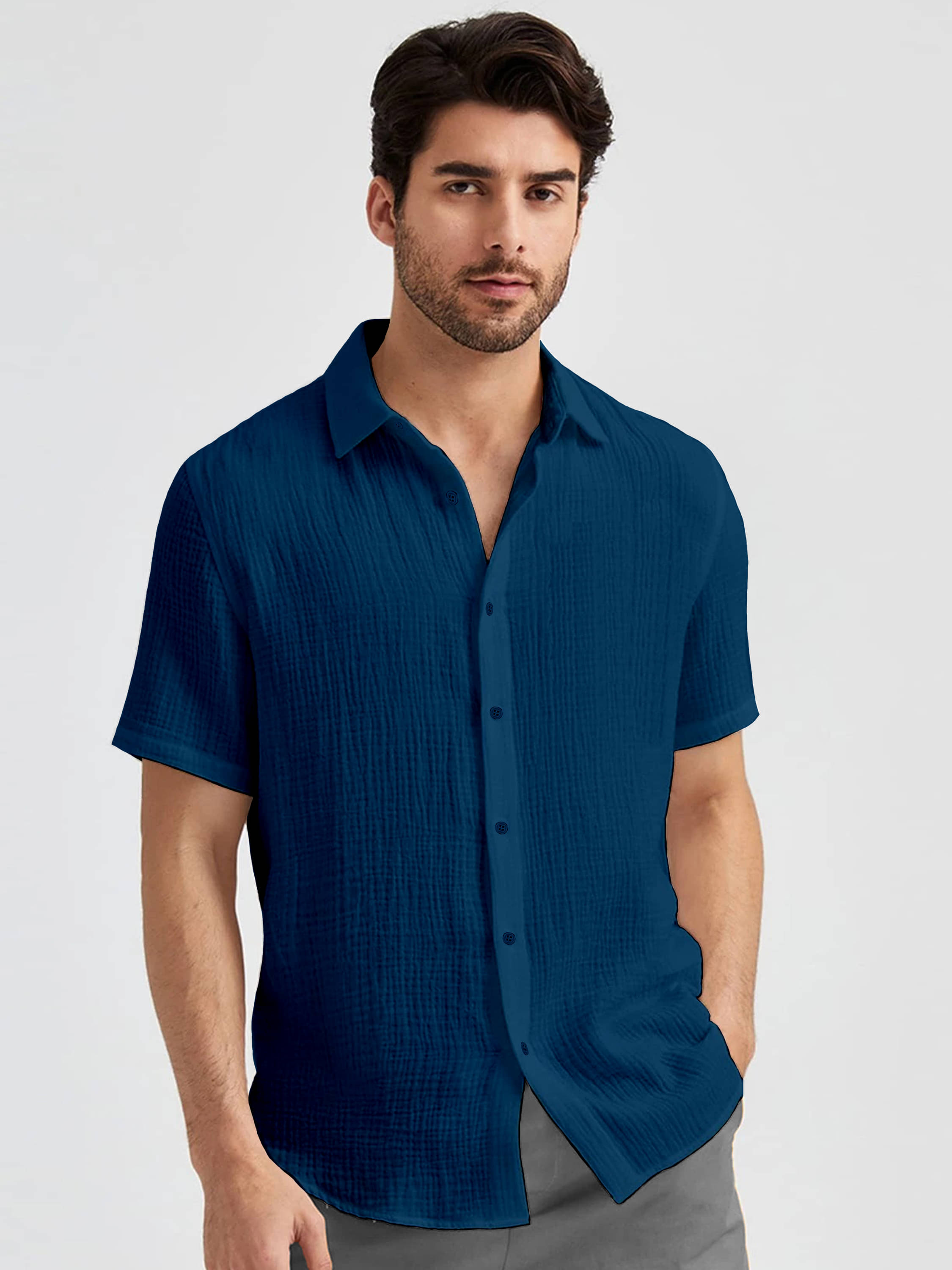     			WEBRIC Poly Cotton Regular Fit Popcorn Textured Half Sleeves Men's Casual Shirt - Teal ( Pack of 1 )