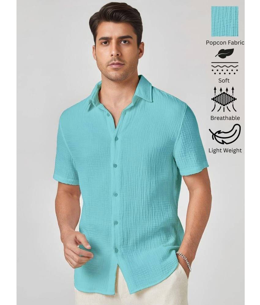 WEBRIC Polyester Regular Fit Self Design Half Sleeves Men's Casual Shirt - Aqua Blue ( Pack of 1 ) WEBRIC Polyester Regular Fit Self Design Half Sleeves Men's Casual Shirt - Aqua Blue ( Pack of 1 )