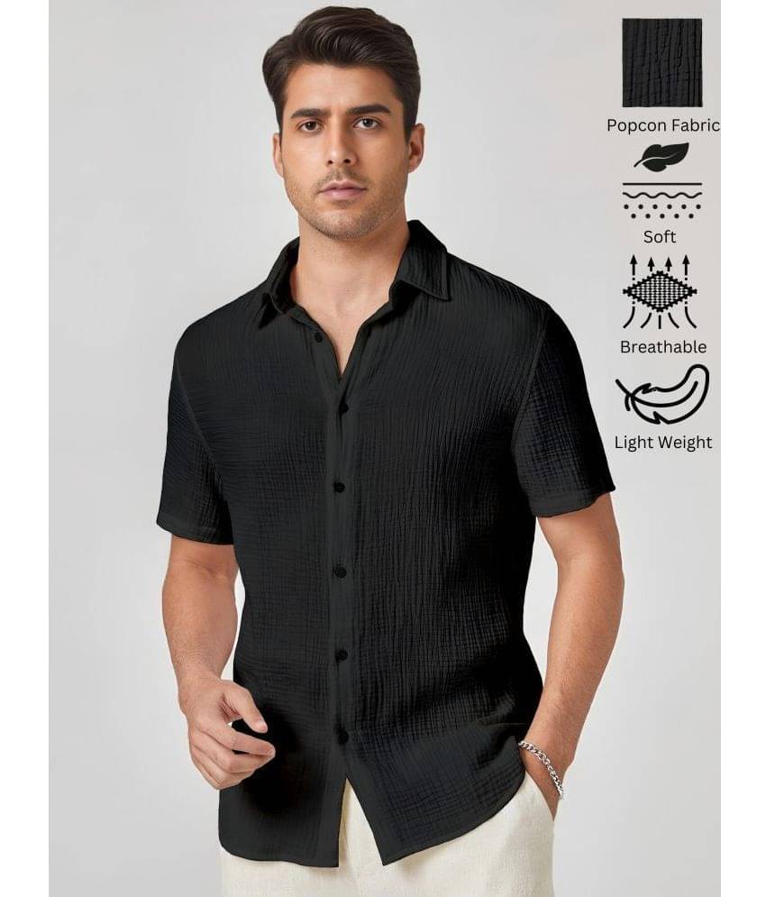 WEBRIC Polyester Regular Fit Self Design Half Sleeves Men's Casual Shirt - Black ( Pack of 1 ) WEBRIC Polyester Regular Fit Self Design Half Sleeves Men's Casual Shirt - Black ( Pack of 1 )