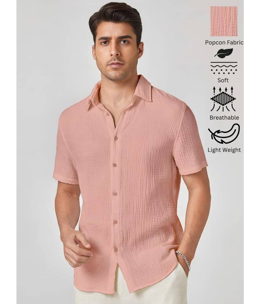     			WEBRIC Polyester Regular Fit Self Design Half Sleeves Men's Casual Shirt - Peach ( Pack of 1 )