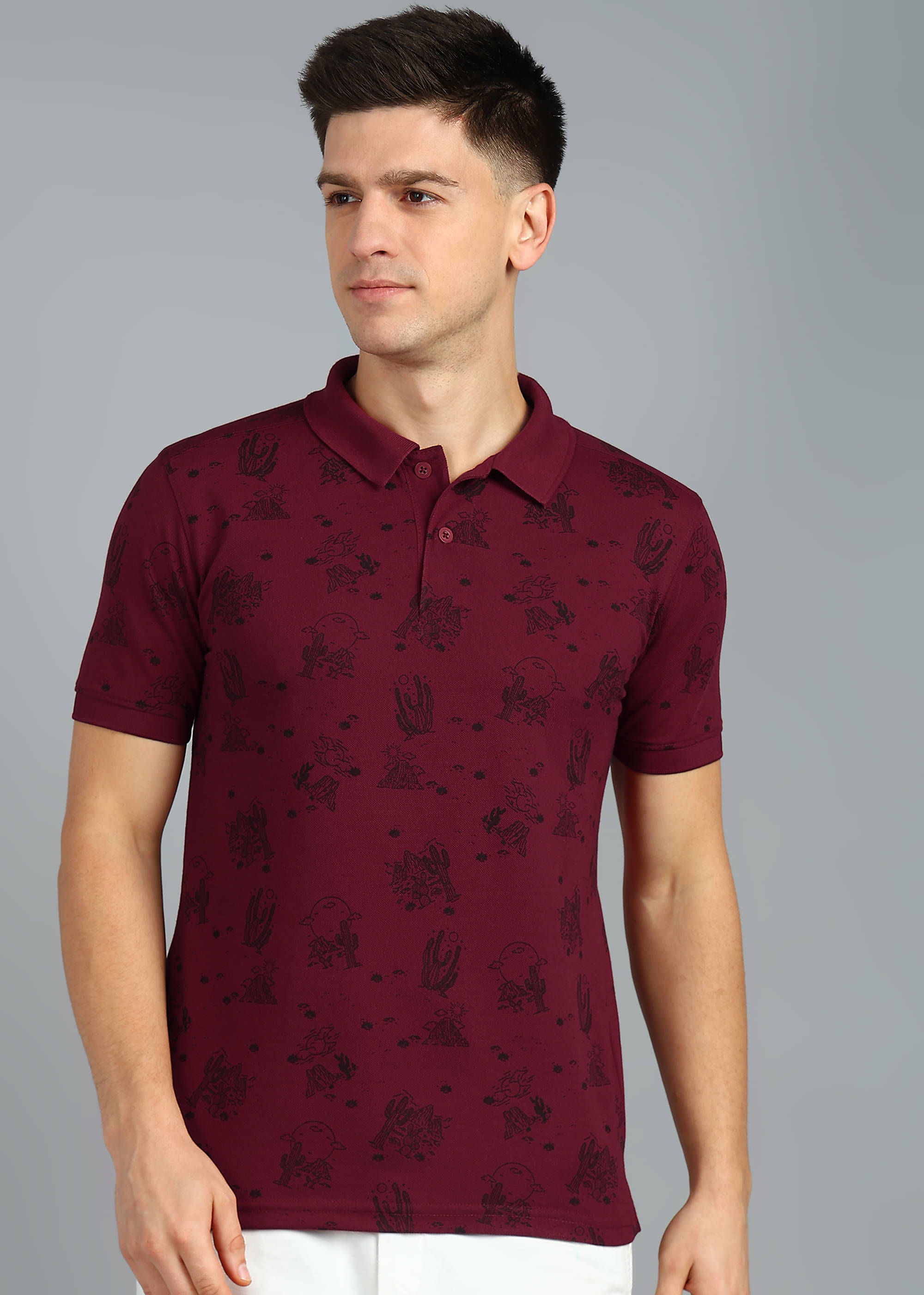     			XFOX Men Cotton Blend Regular Fit Printed Polo T Shirt ( Maroon )