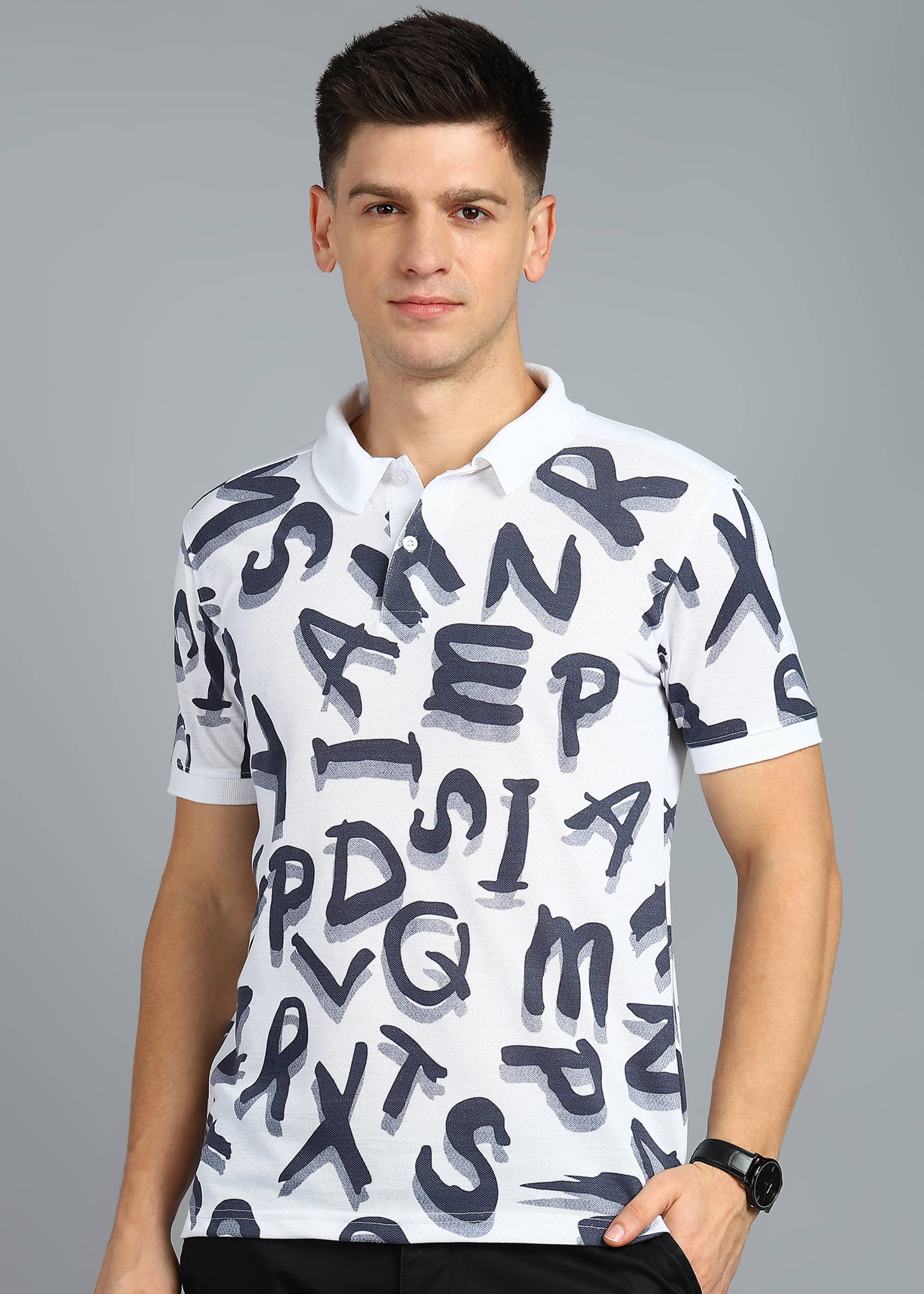 XFOX Men Cotton Blend Regular Fit Printed Polo T Shirt ( White )     			XFOX Men Cotton Blend Regular Fit Printed Polo T Shirt ( White )