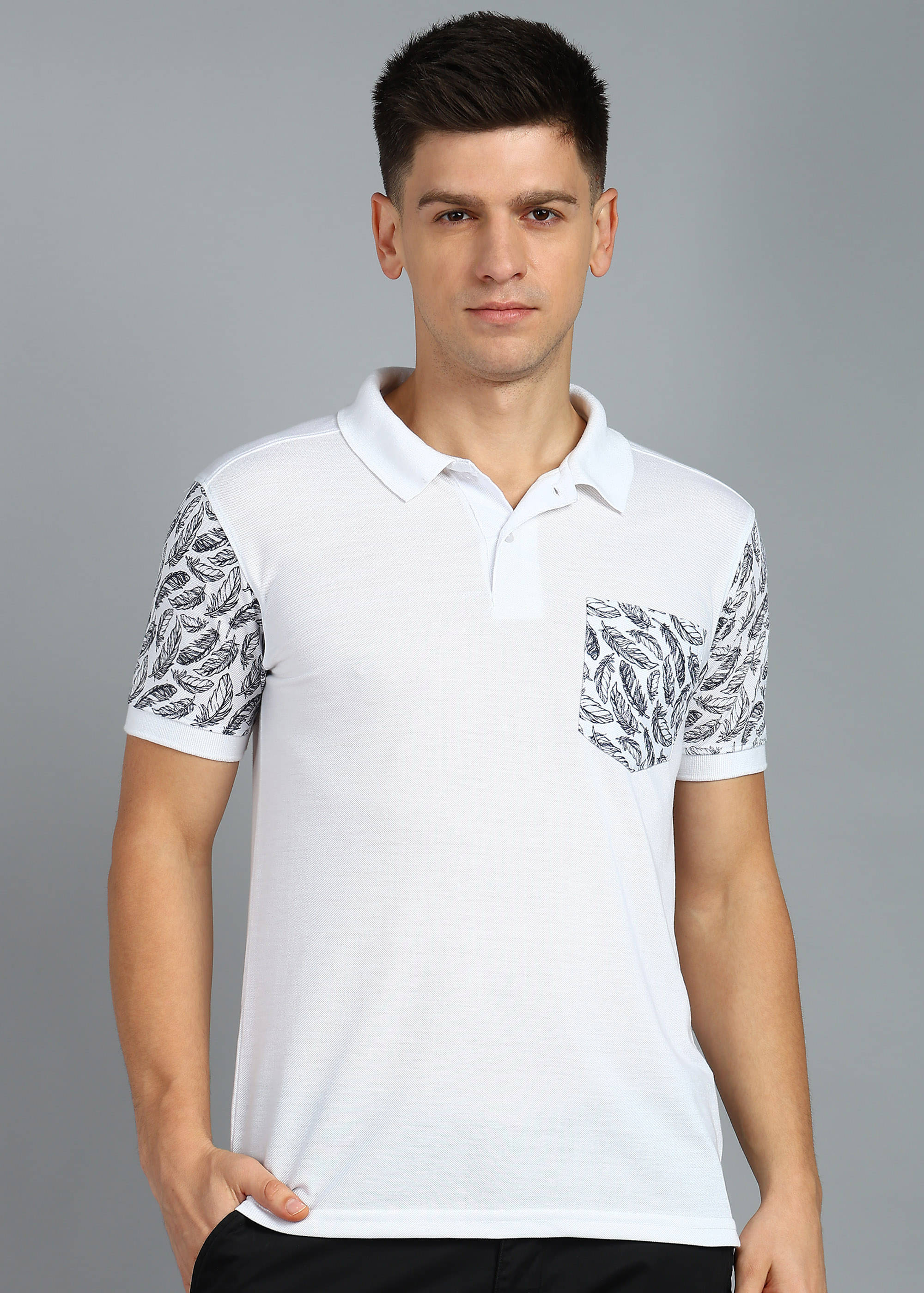     			XFOX Men Cotton Blend Regular Fit Printed Polo T Shirt ( White )